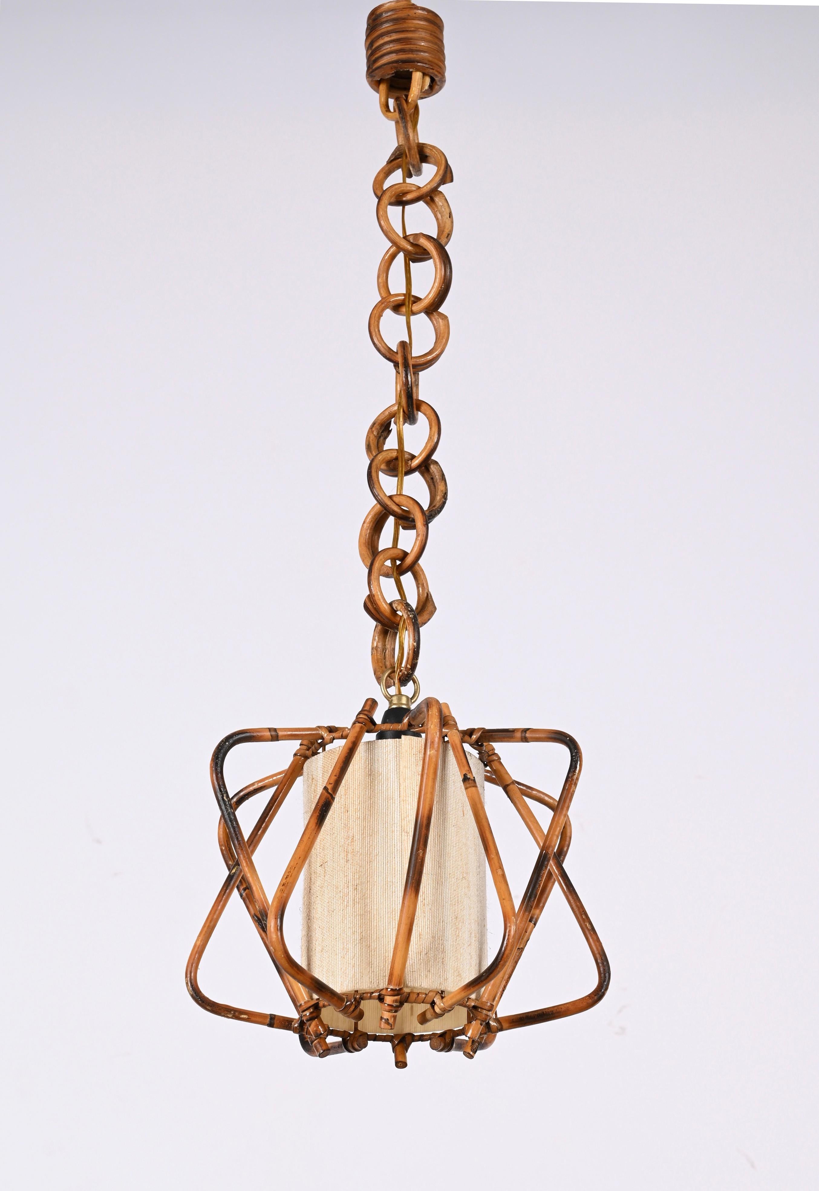 Midcentury Bamboo, Cane and Rattan French Chandelier After Louis Sognot, 1960s For Sale 14