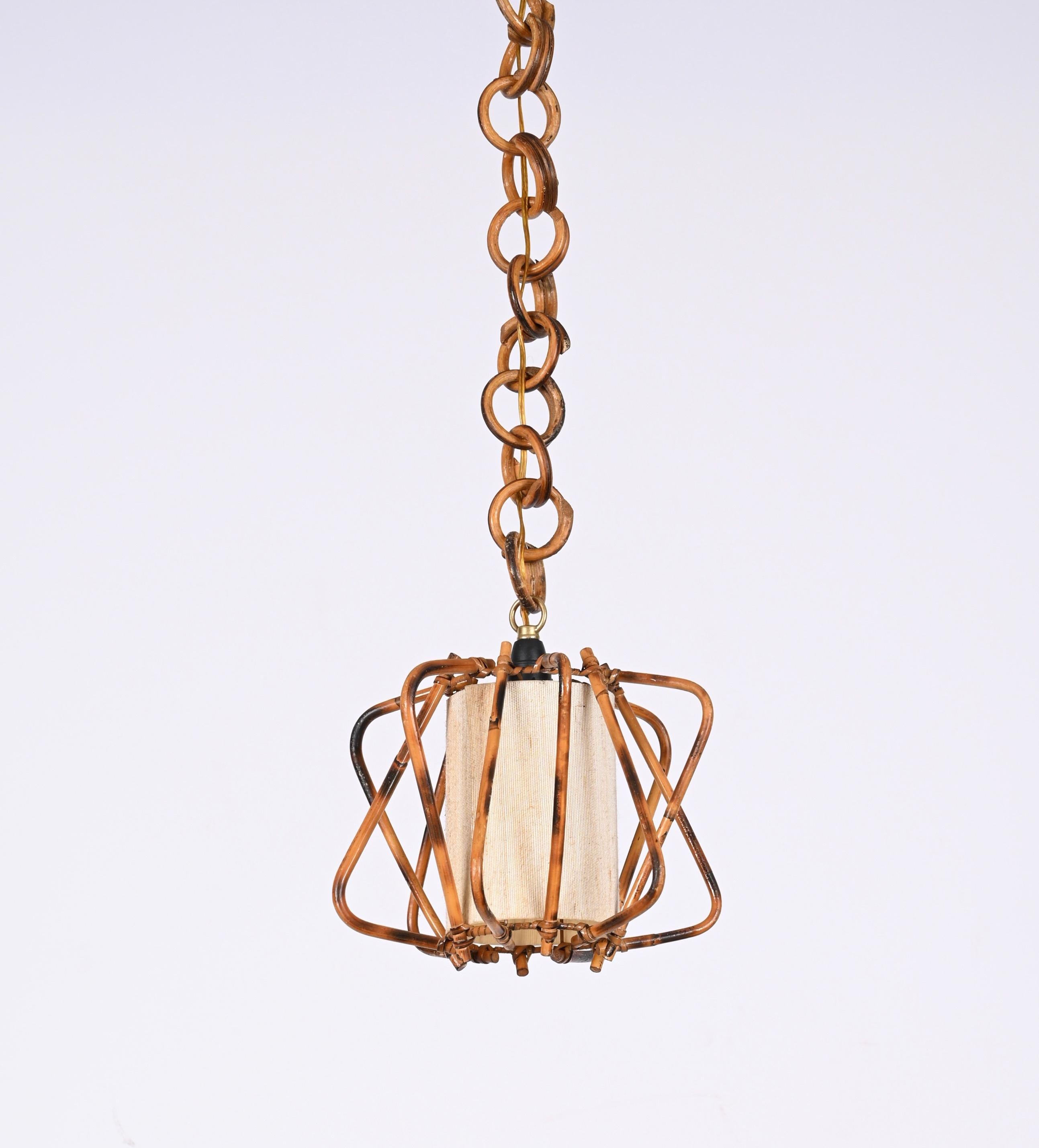 Mid-Century Modern Midcentury Bamboo, Cane and Rattan French Chandelier After Louis Sognot, 1960s For Sale