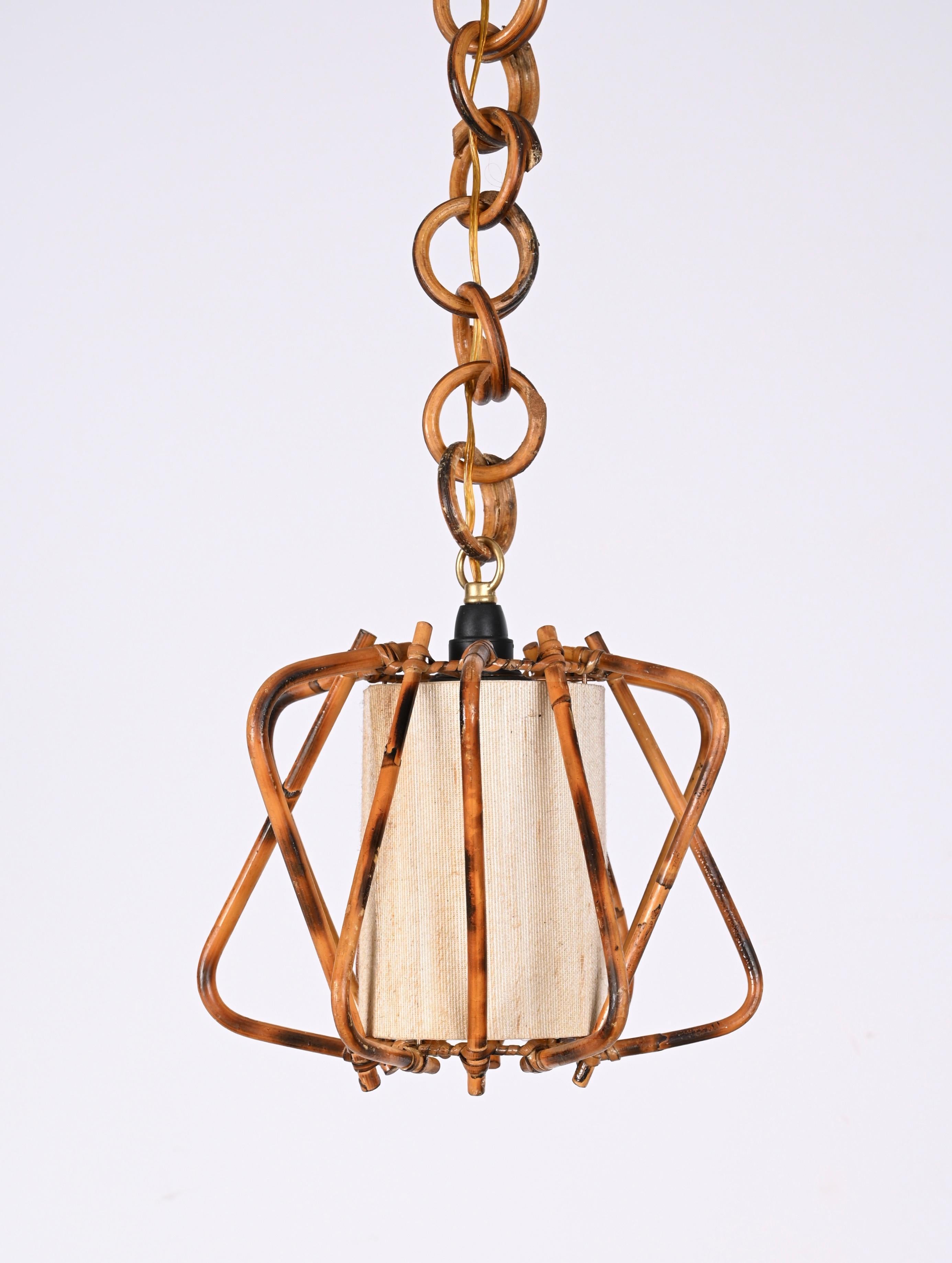 Midcentury Bamboo, Cane and Rattan French Chandelier After Louis Sognot, 1960s In Good Condition For Sale In Roma, IT