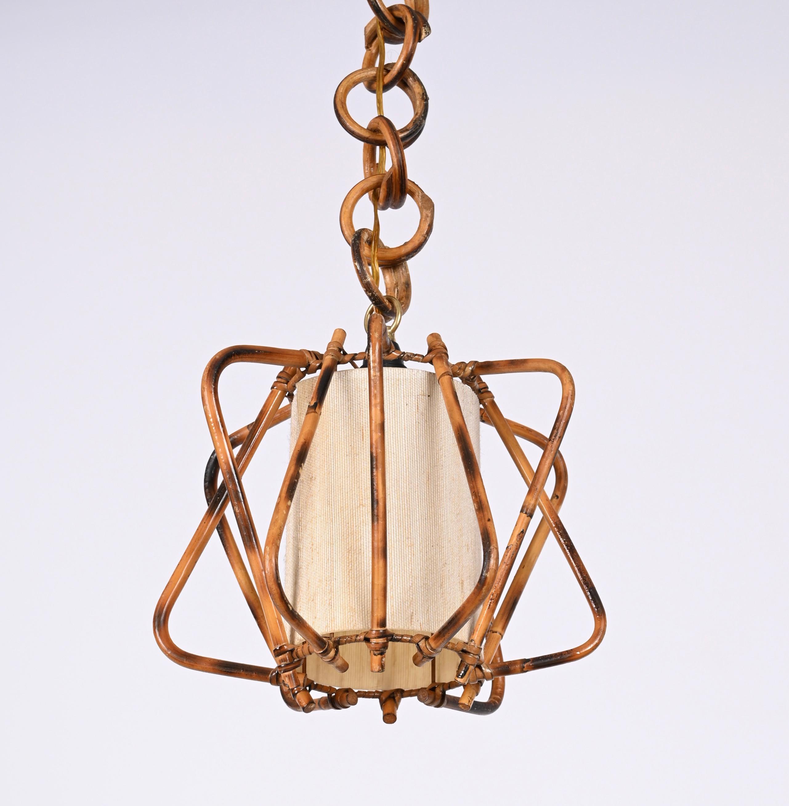 Midcentury Bamboo, Cane and Rattan French Chandelier After Louis Sognot, 1960s For Sale 1