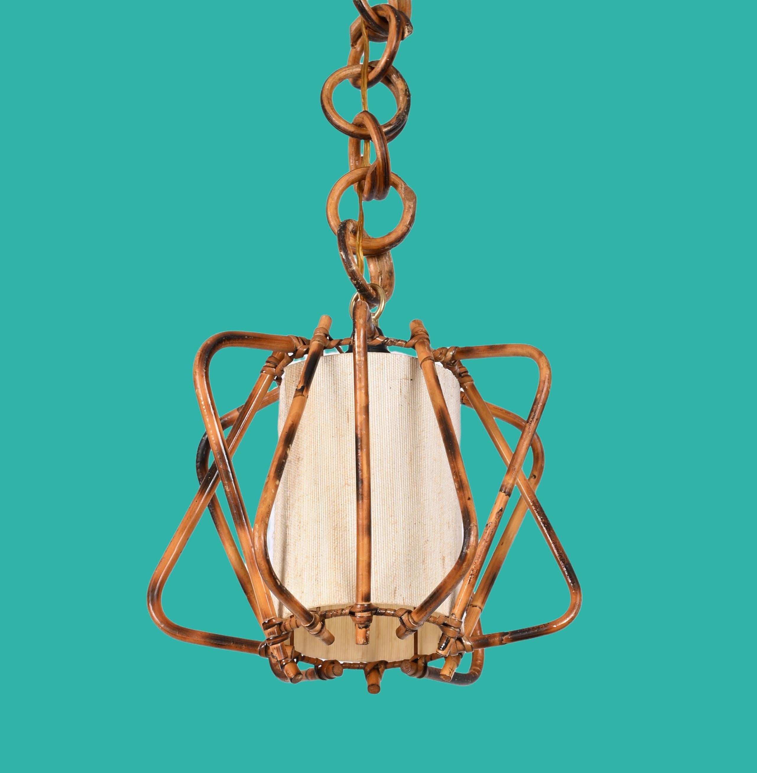 Midcentury Bamboo, Cane and Rattan French Chandelier After Louis Sognot, 1960s For Sale 2