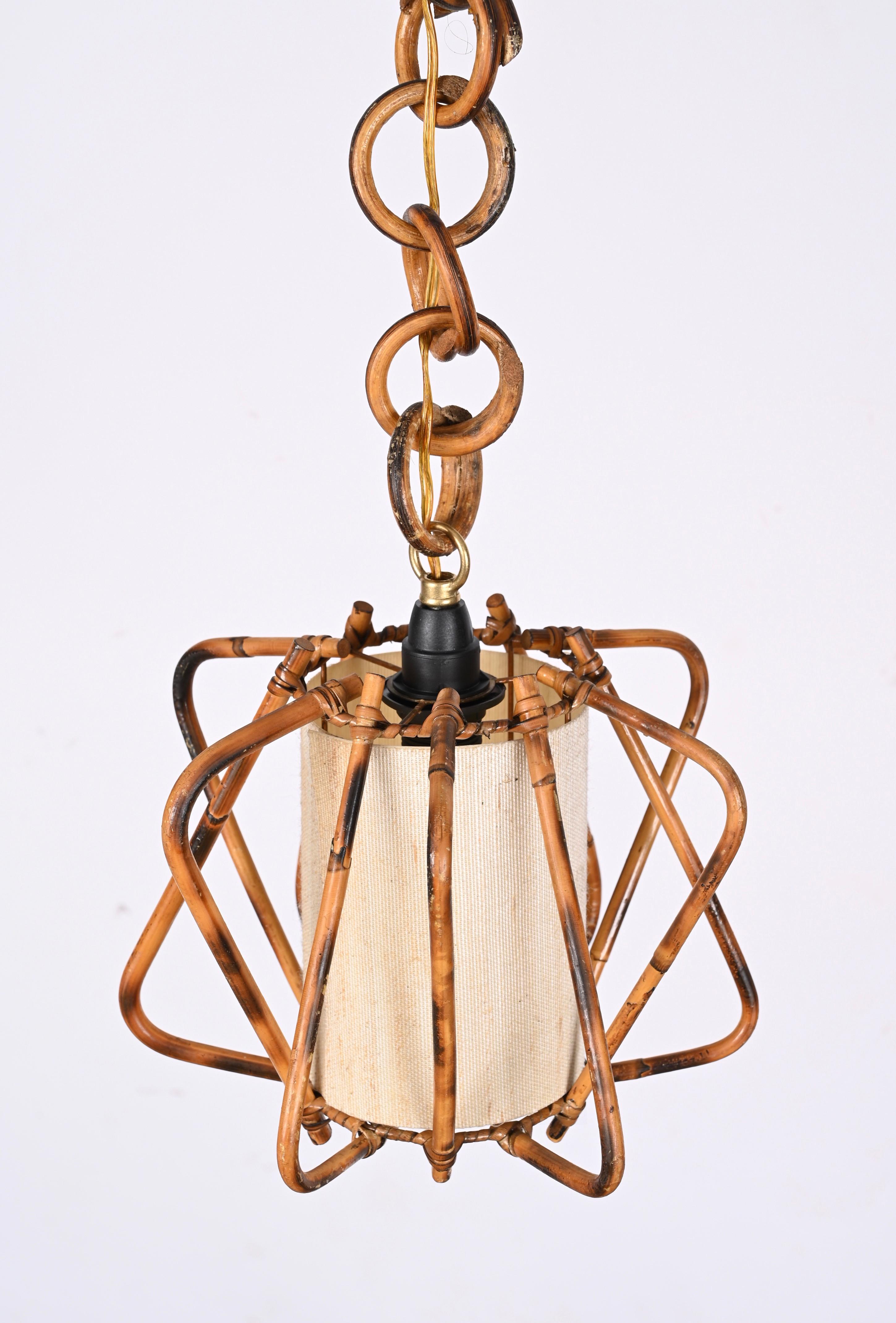 Midcentury Bamboo, Cane and Rattan French Chandelier After Louis Sognot, 1960s For Sale 3