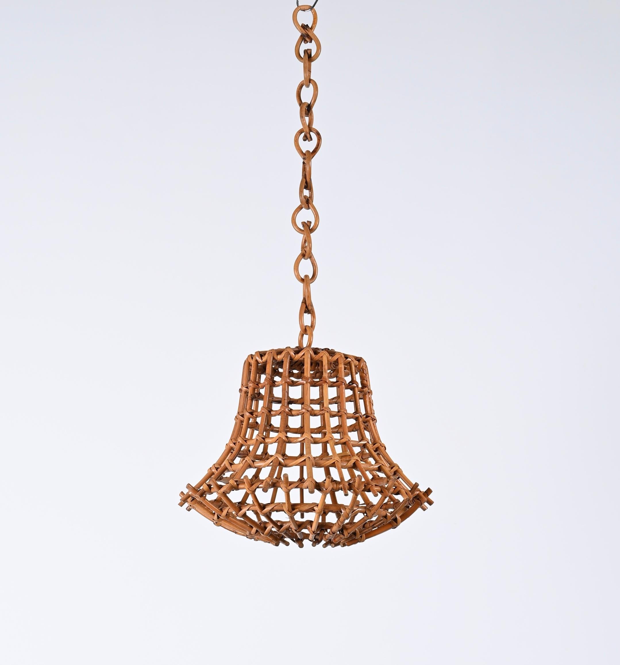 Midcentury Bamboo Cane and Rattan French Chandelier After Louis Sognot, 1960s For Sale 3