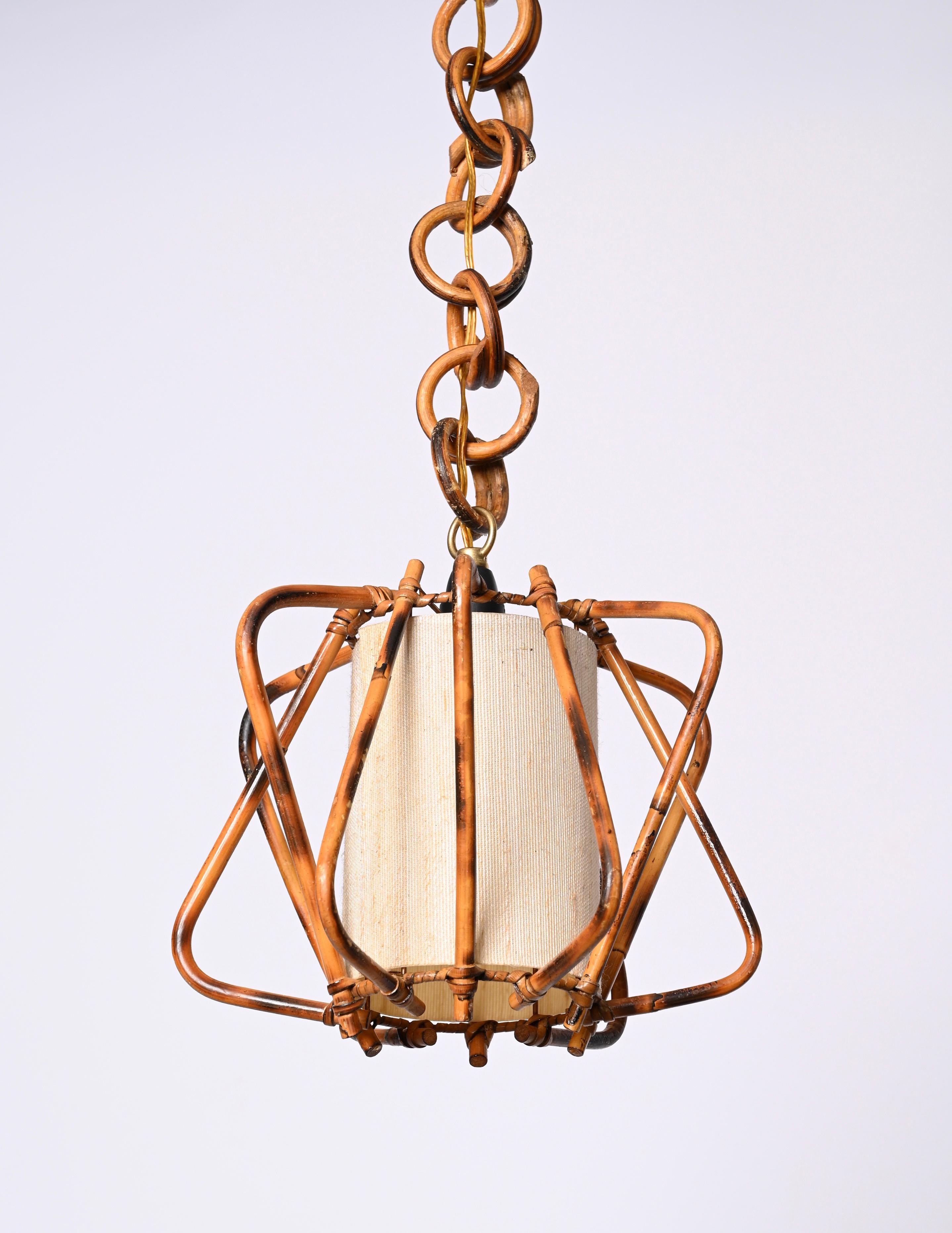 Midcentury Bamboo, Cane and Rattan French Chandelier After Louis Sognot, 1960s For Sale 4