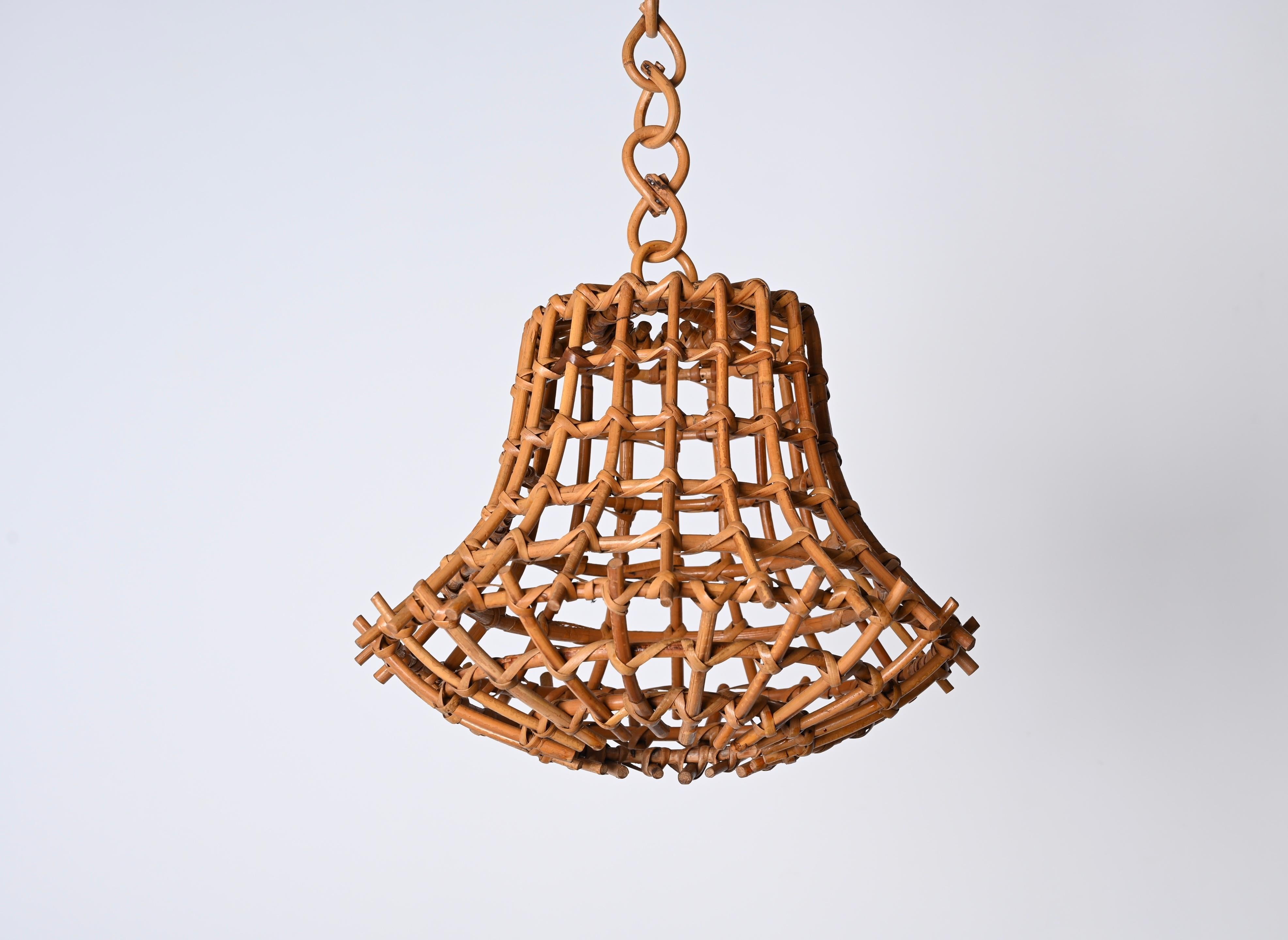 Midcentury Bamboo Cane and Rattan French Chandelier After Louis Sognot, 1960s For Sale 4