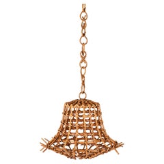 Vintage Midcentury Bamboo Cane and Rattan French Chandelier After Louis Sognot, 1960s