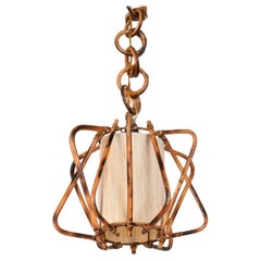 Midcentury Bamboo, Cane and Rattan French Chandelier After Louis Sognot, 1960s