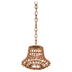 Midcentury Bamboo Cane and Rattan French Chandelier After Louis Sognot, 1960s