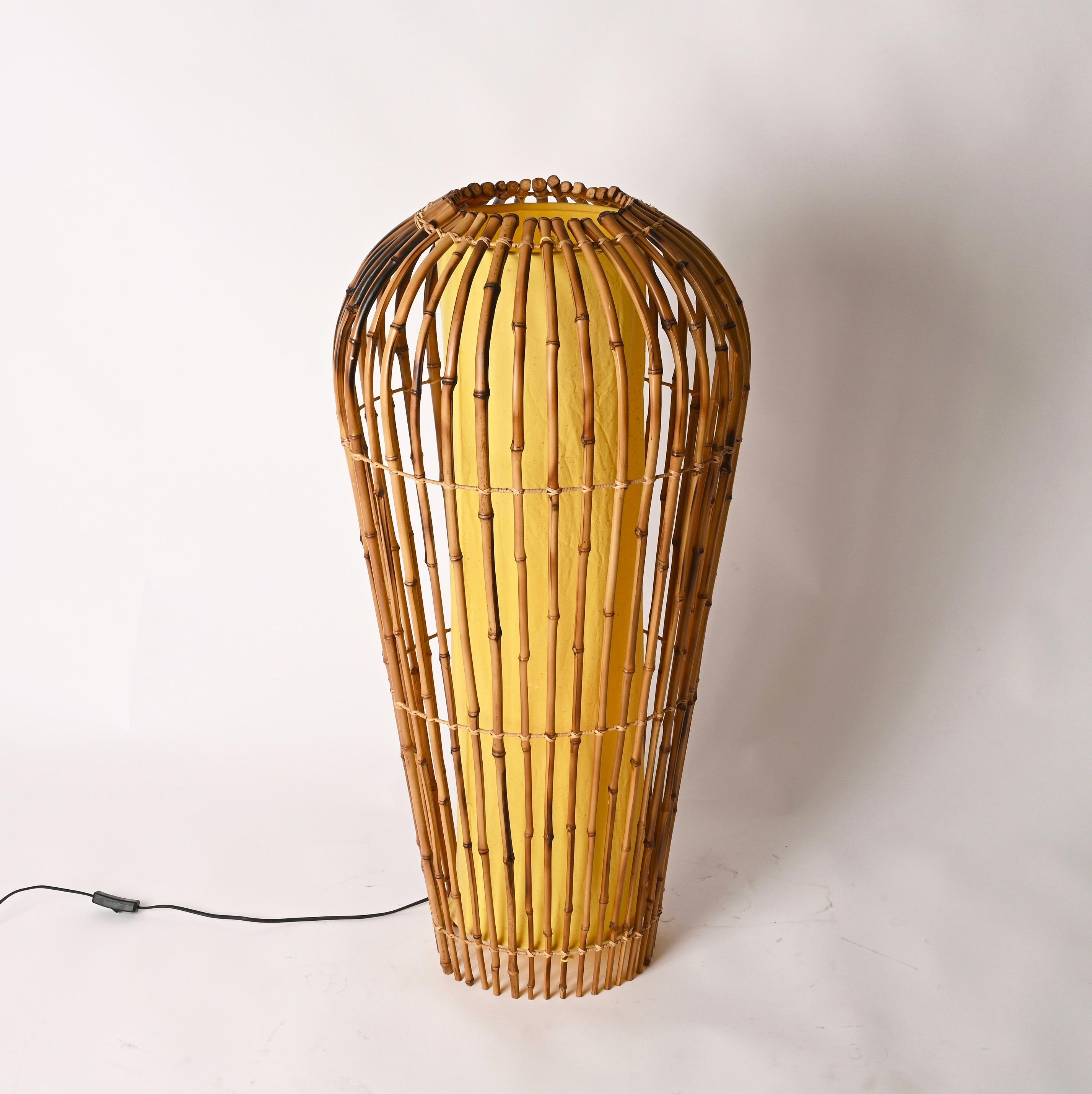 Midcentury Bamboo Cane and Rattan Italian Floor Lamp after Franco Albini, 1970s 5