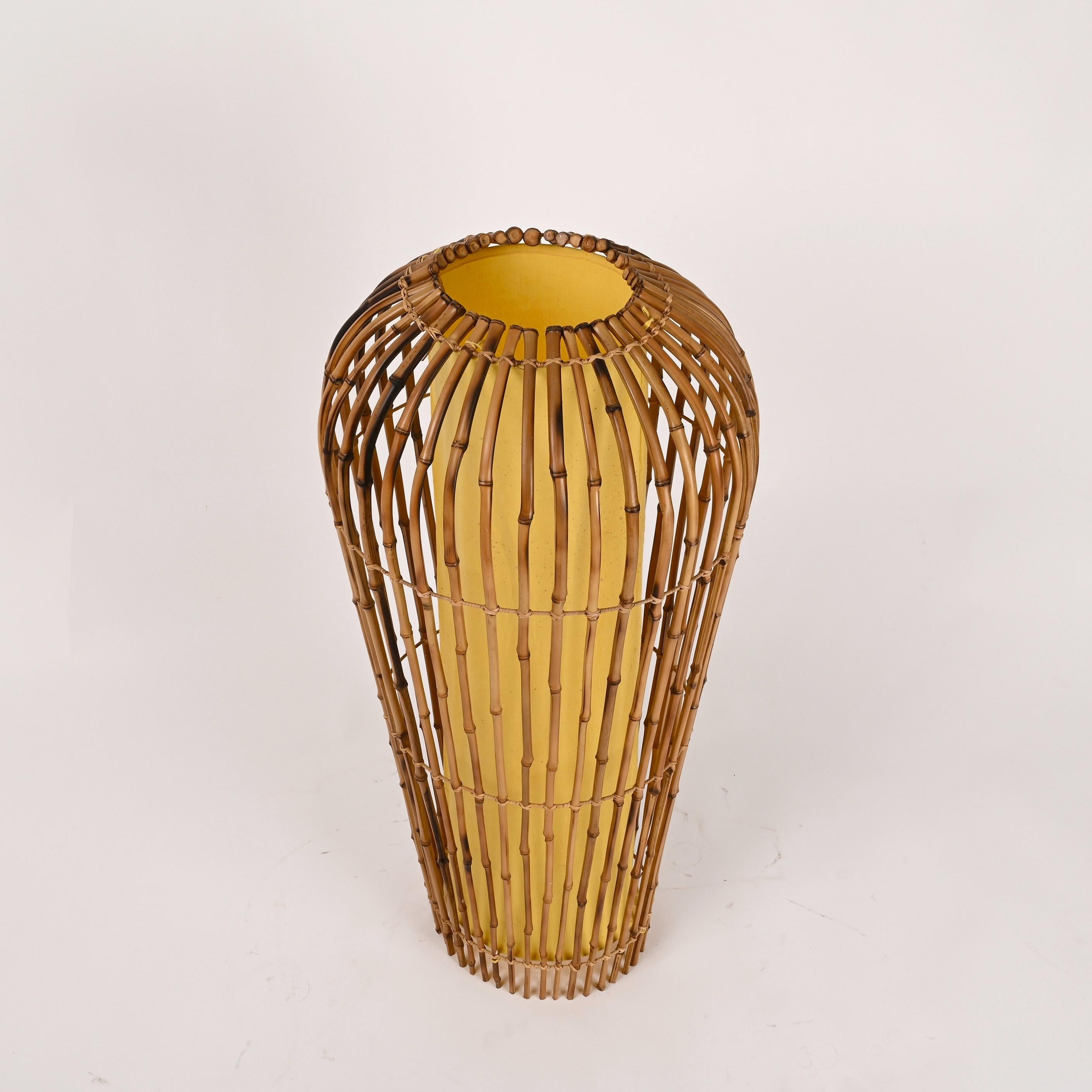 Mid-Century Modern Midcentury Bamboo Cane and Rattan Italian Floor Lamp after Franco Albini, 1970s