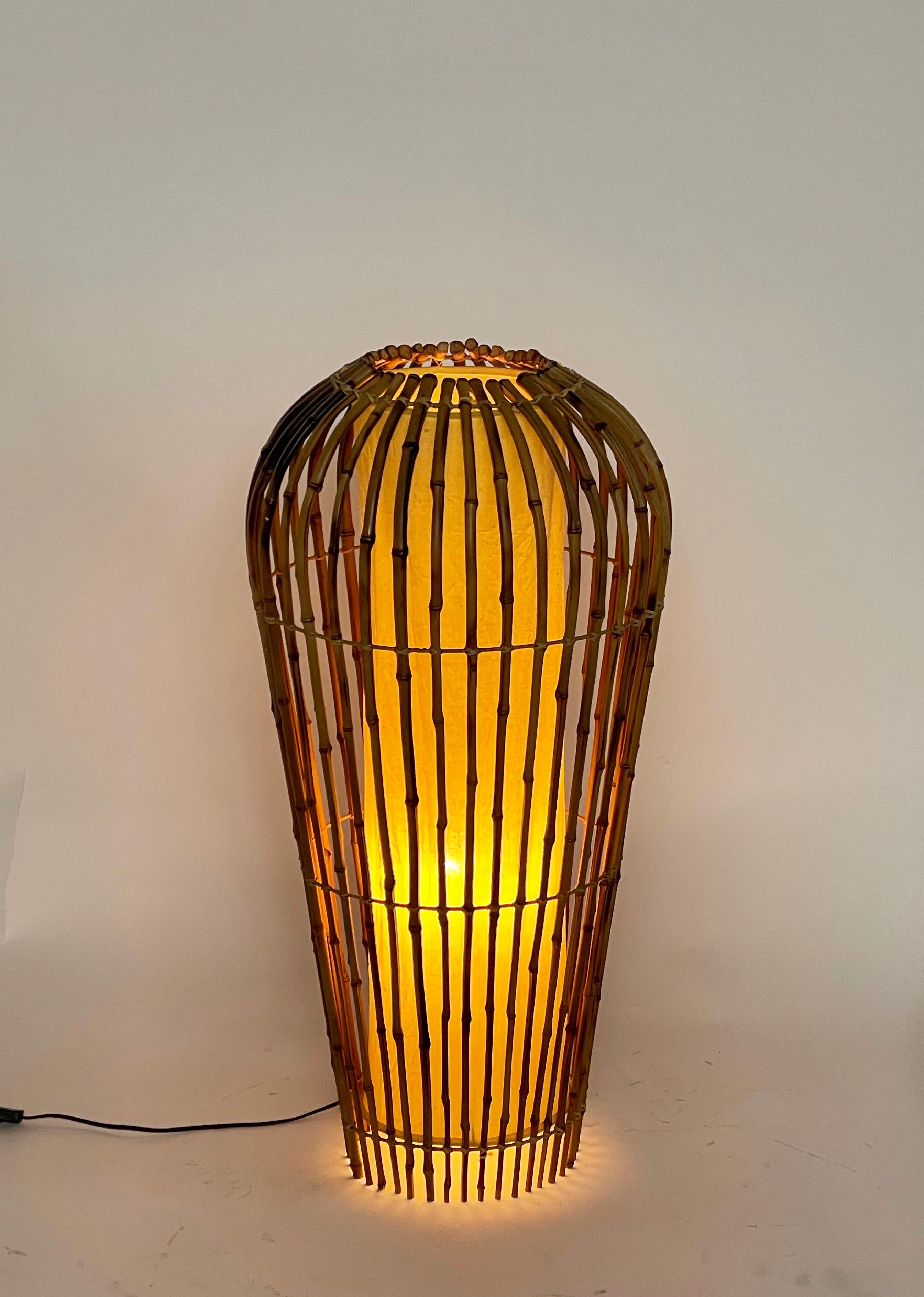 20th Century Midcentury Bamboo Cane and Rattan Italian Floor Lamp after Franco Albini, 1970s