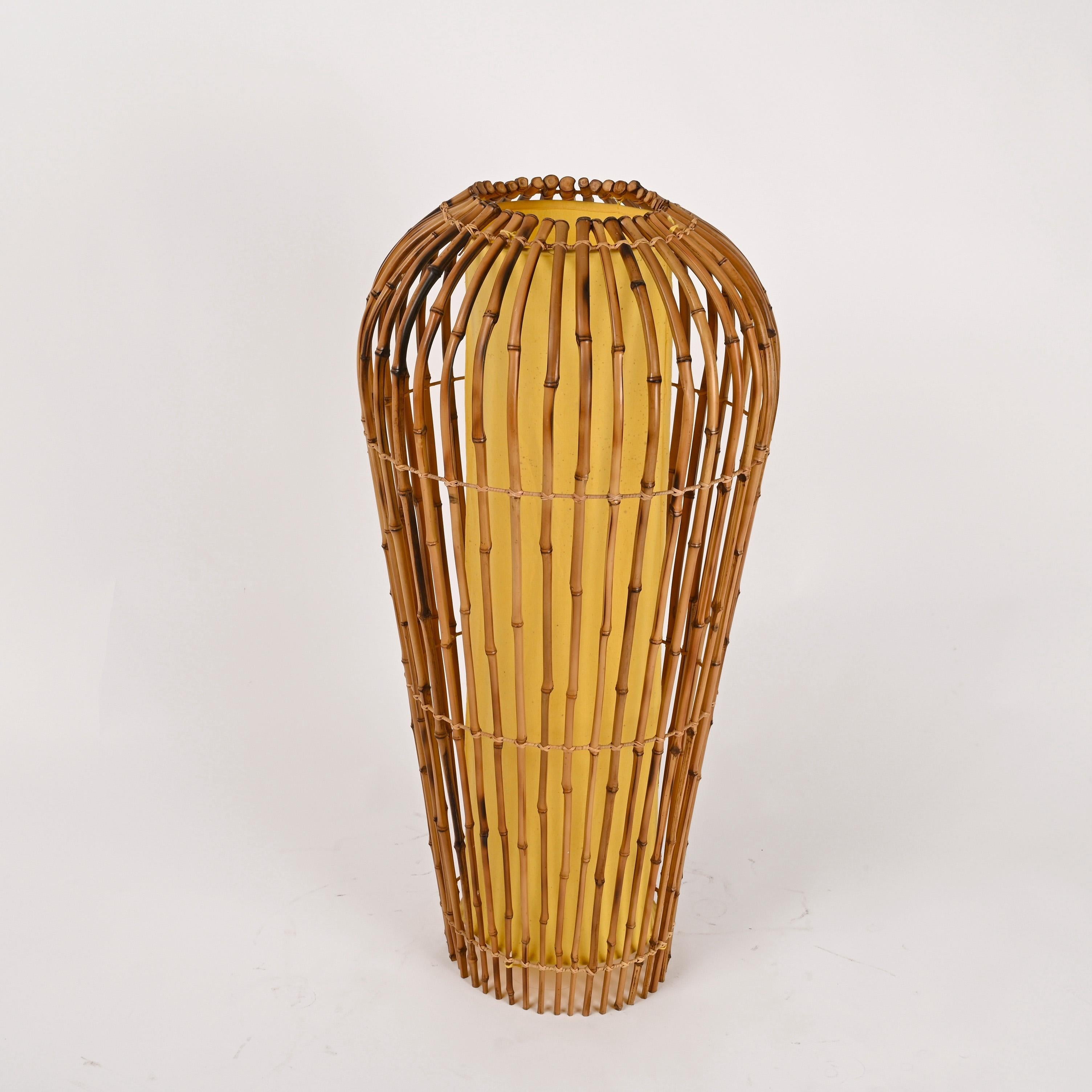 Midcentury Bamboo Cane and Rattan Italian Floor Lamp after Franco Albini, 1970s 2