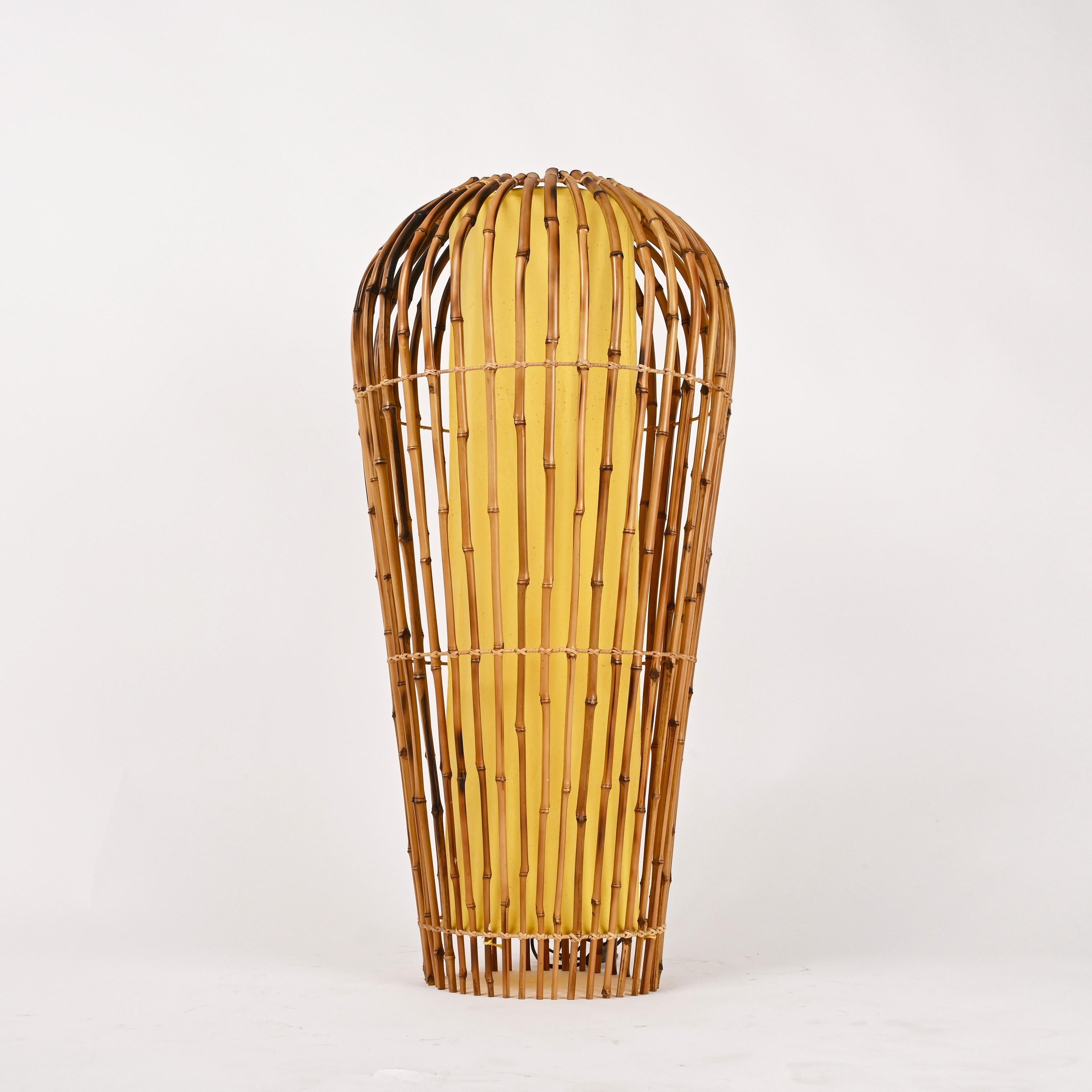 Midcentury Bamboo Cane and Rattan Italian Floor Lamp after Franco Albini, 1970s 3