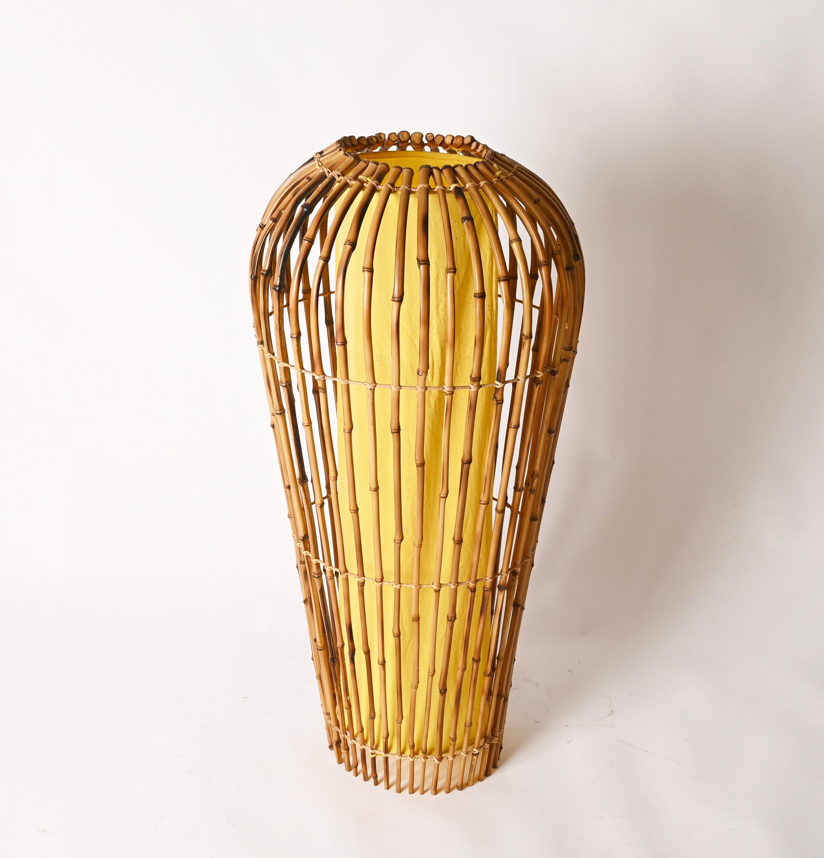 Midcentury Bamboo Cane and Rattan Italian Floor Lamp after Franco Albini, 1970s 4