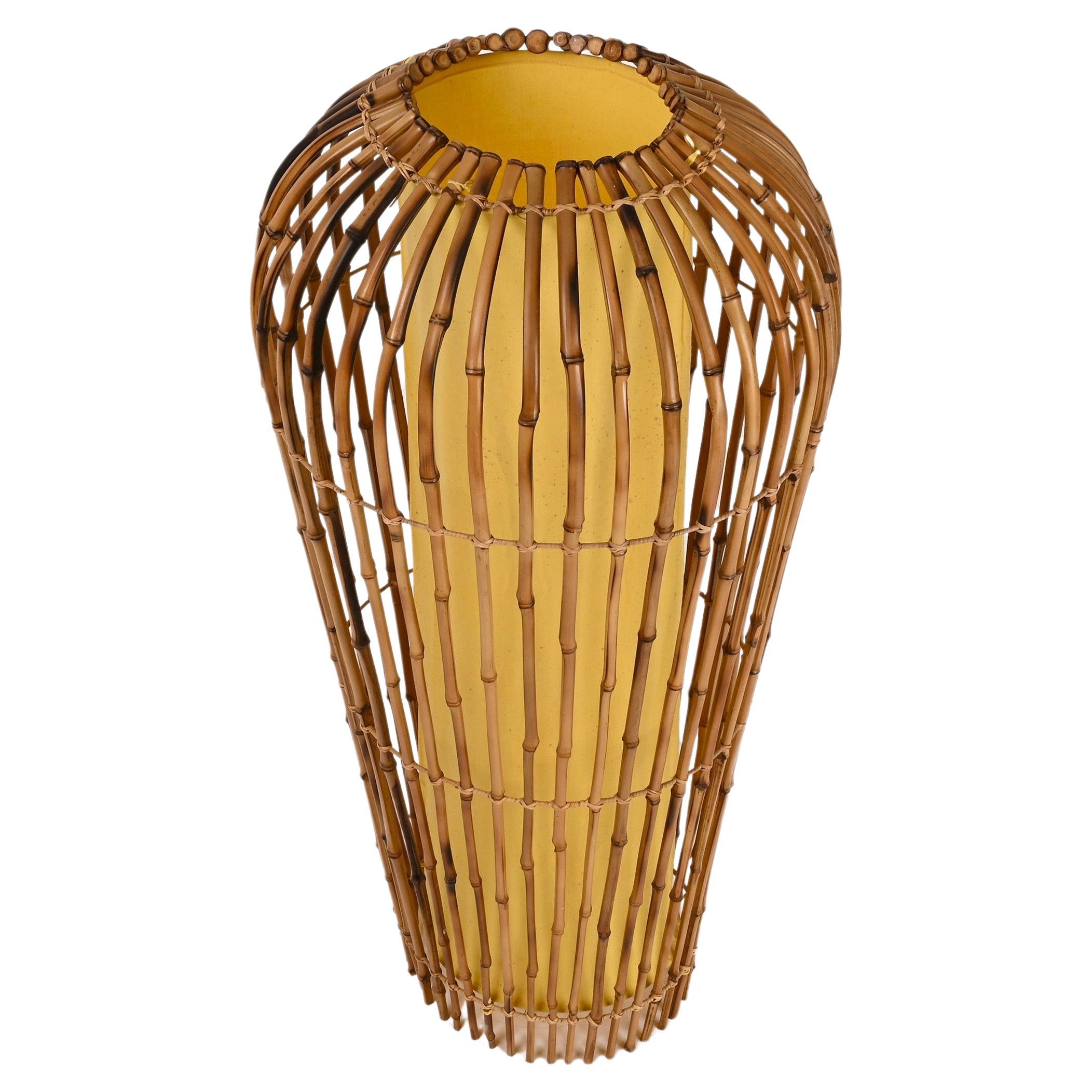 Midcentury Bamboo Cane and Rattan Italian Floor Lamp after Franco Albini, 1970s