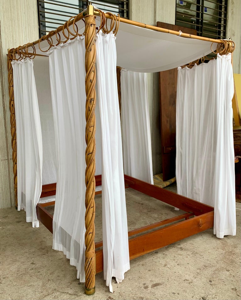 Midcentury Bamboo Canopy Four Poster, Outdoor Canopy Bed Curtains