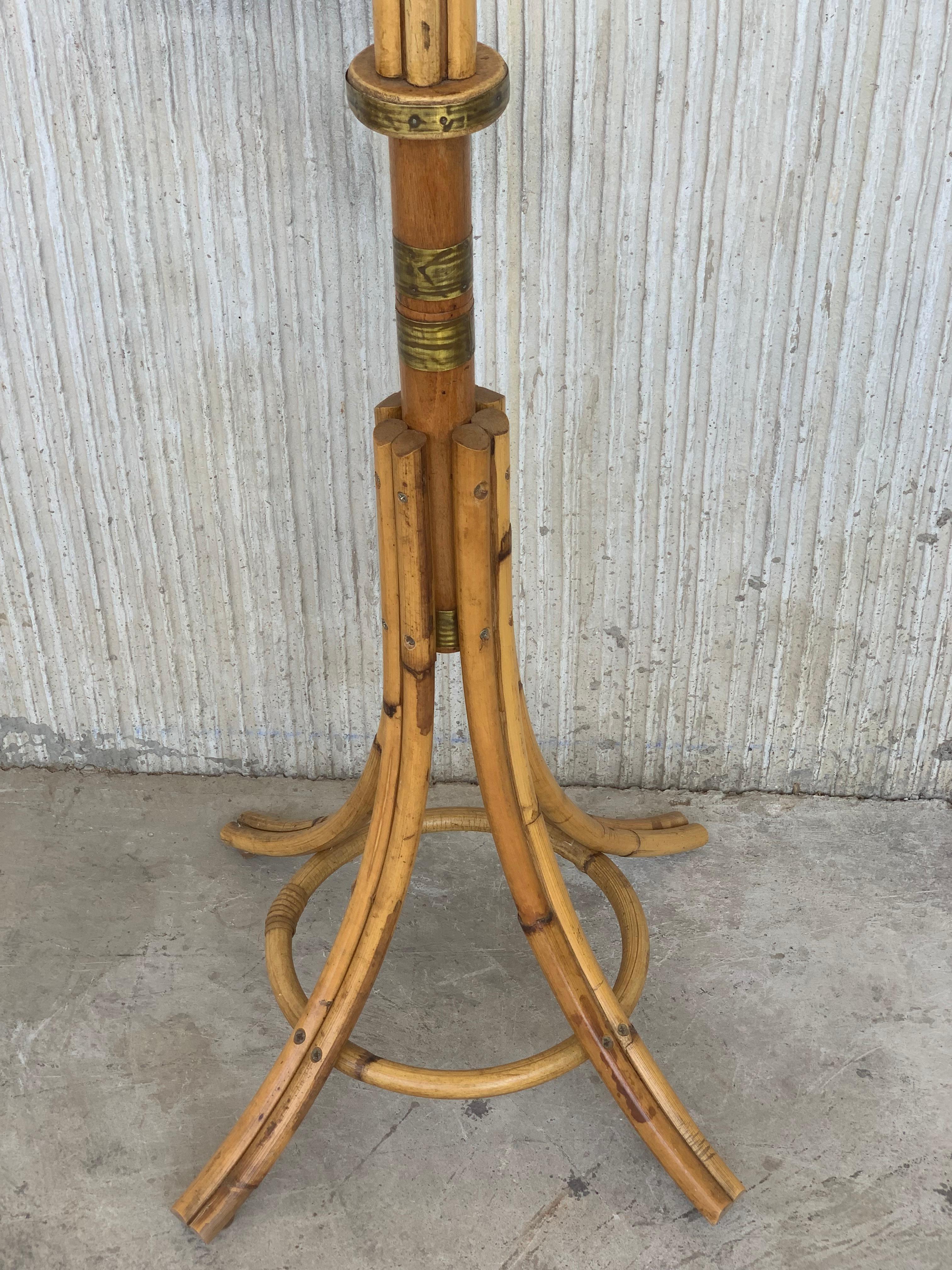 20th Century Midcentury Bamboo Coat Rack or Stand with Six Double Hangers and Brass