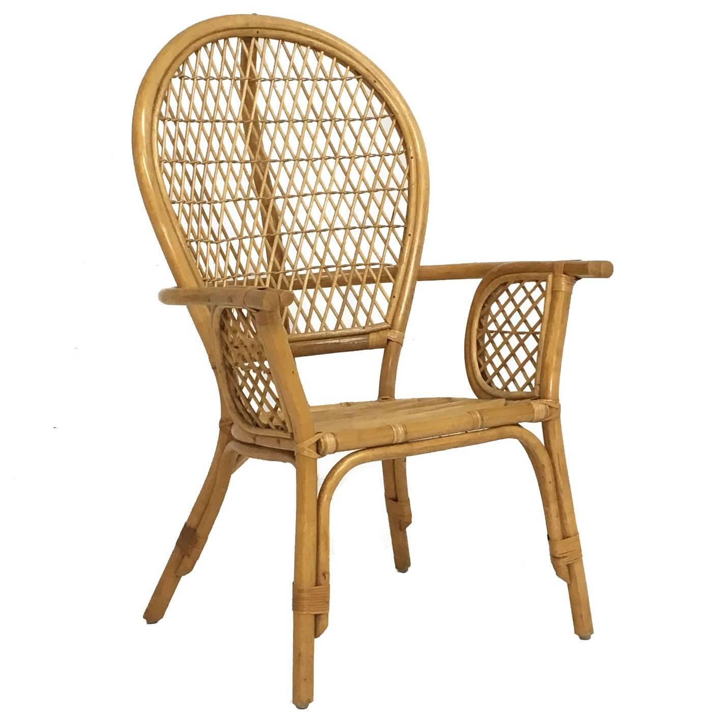 Midcentury Bamboo Fanback Peacock Chair For Sale
