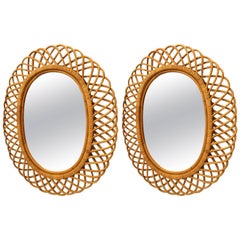 Midcentury Bamboo Pair of French Mirror