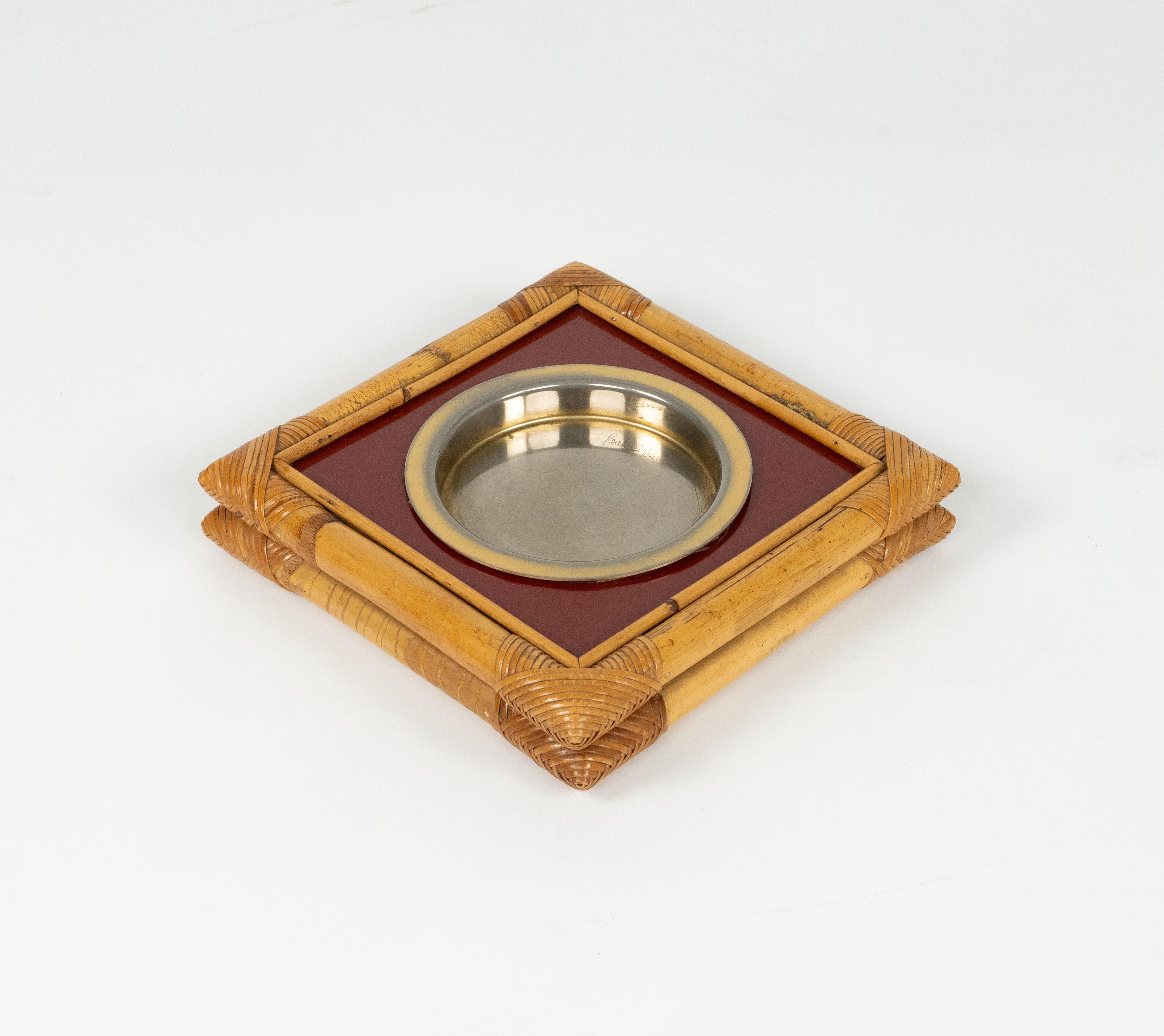 Aschenbecher aus Bambus, Rattan und Bakelit von Cesare Di Cesare, Italien, Mitte des 19. (Moderne der Mitte des Jahrhunderts) im Angebot