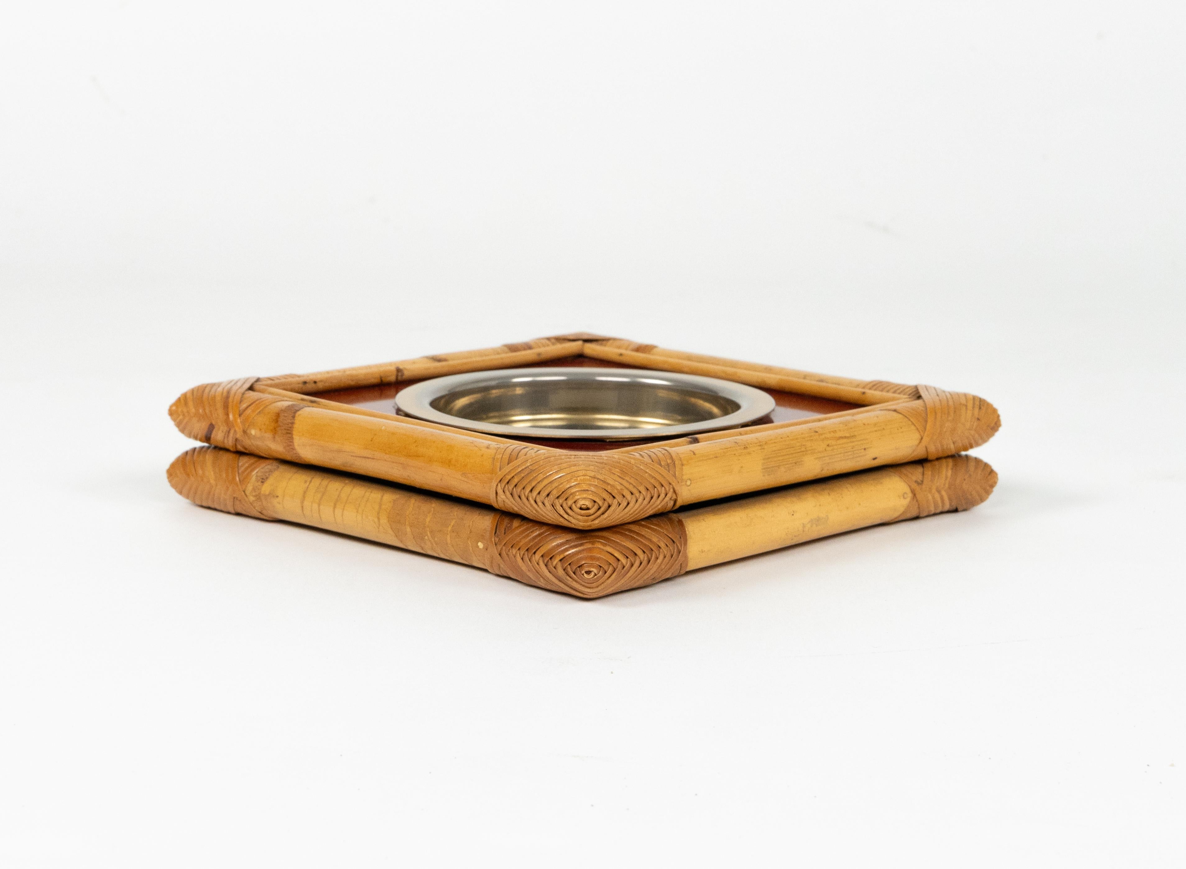 Aschenbecher aus Bambus, Rattan und Bakelit von Cesare Di Cesare, Italien, Mitte des 19. (Metall) im Angebot