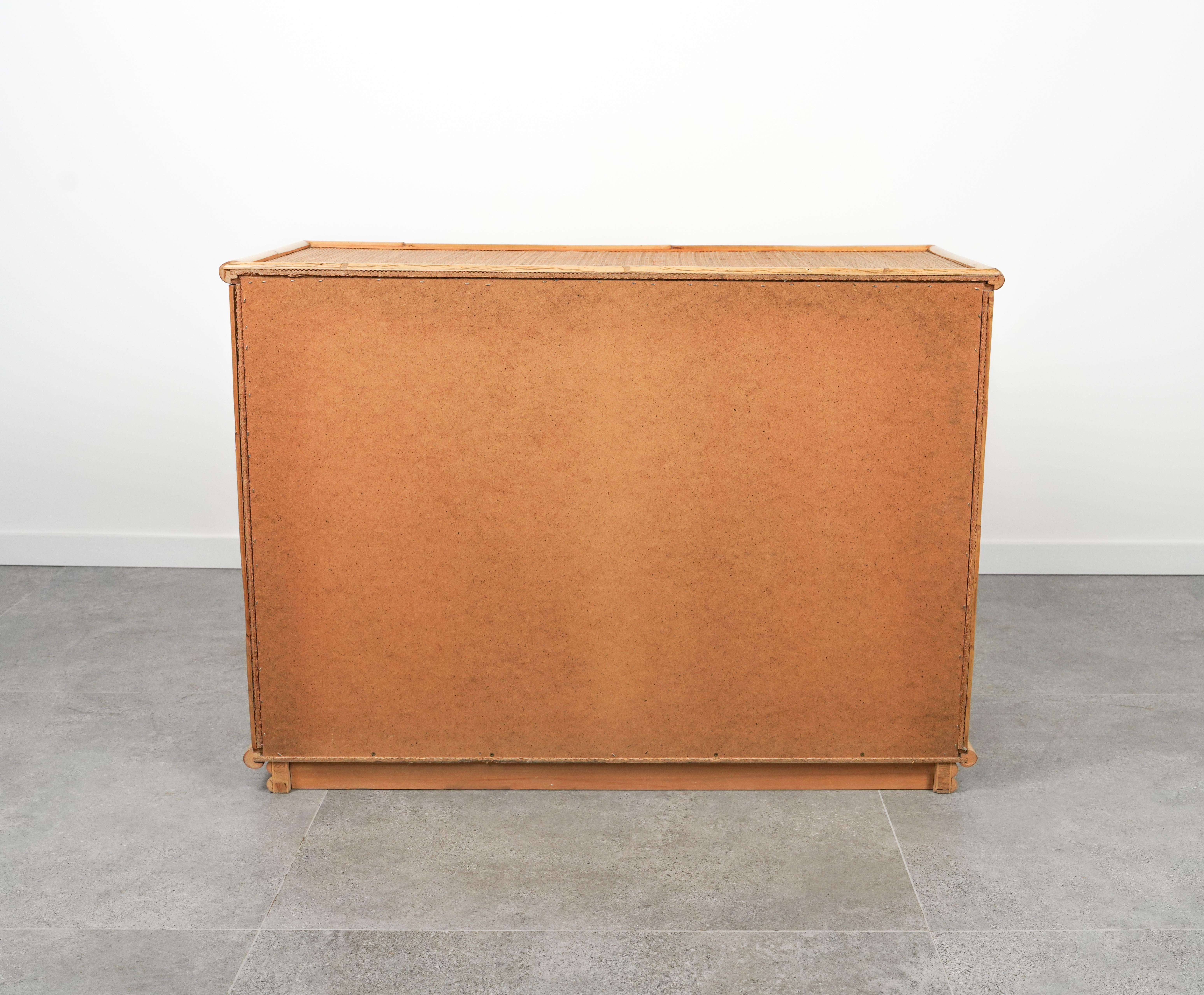 Midcentury Bamboo, Rattan and Brass Chest of Drawers by Dal Vera, Italy, 1970s 9