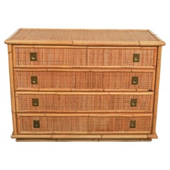 Midcentury Bamboo, Rattan and Brass Chest of Drawers by Dal Vera, Italy, 1970s