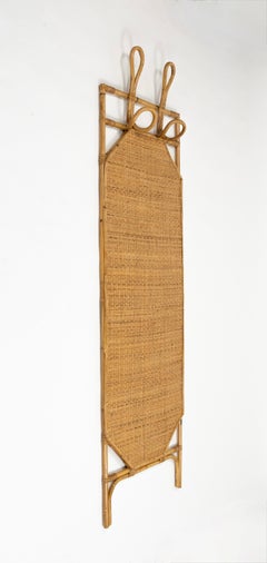 Midcentury Bamboo, Rattan and Wicker Coat Rack Olaf von Bohr Style, Italy 1960s