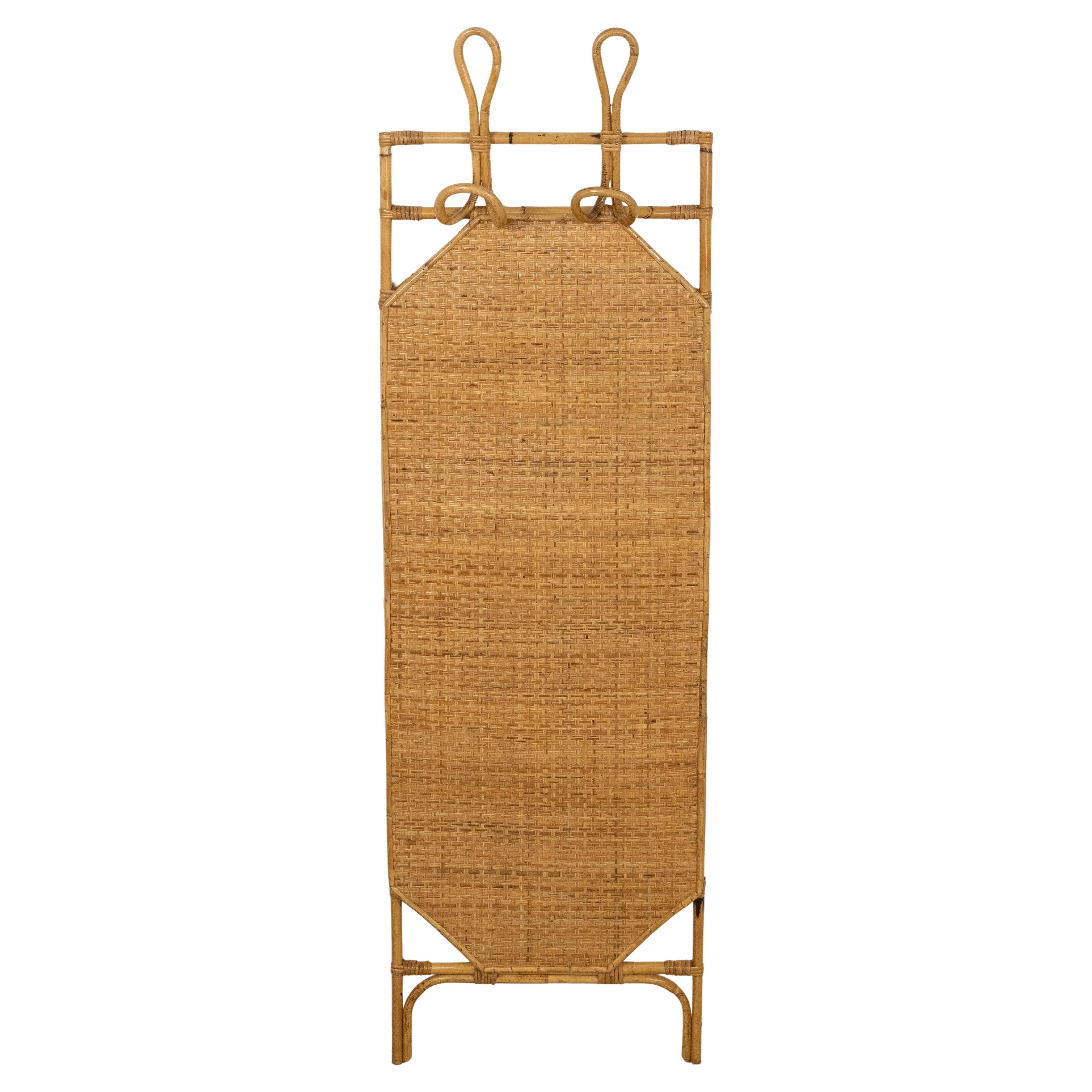 Midcentury Bamboo, Rattan and Wicker Coat Rack Olaf von Bohr Style, Italy 1960s