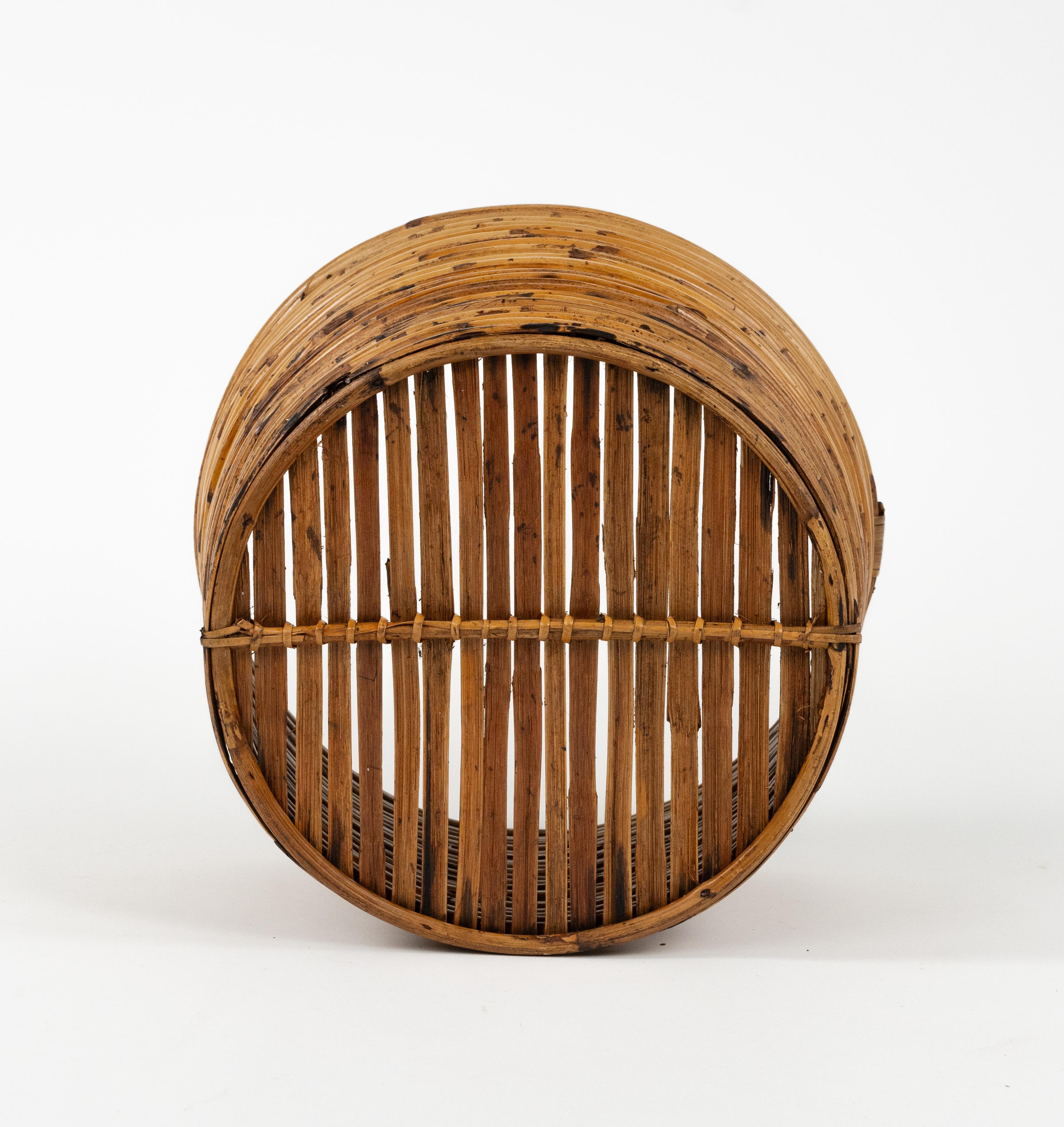 Porte-plantes ou panier en bambou et rotin du milieu du siècle dernier par Vivai Del Sud, Italie, années 1970 en vente 5