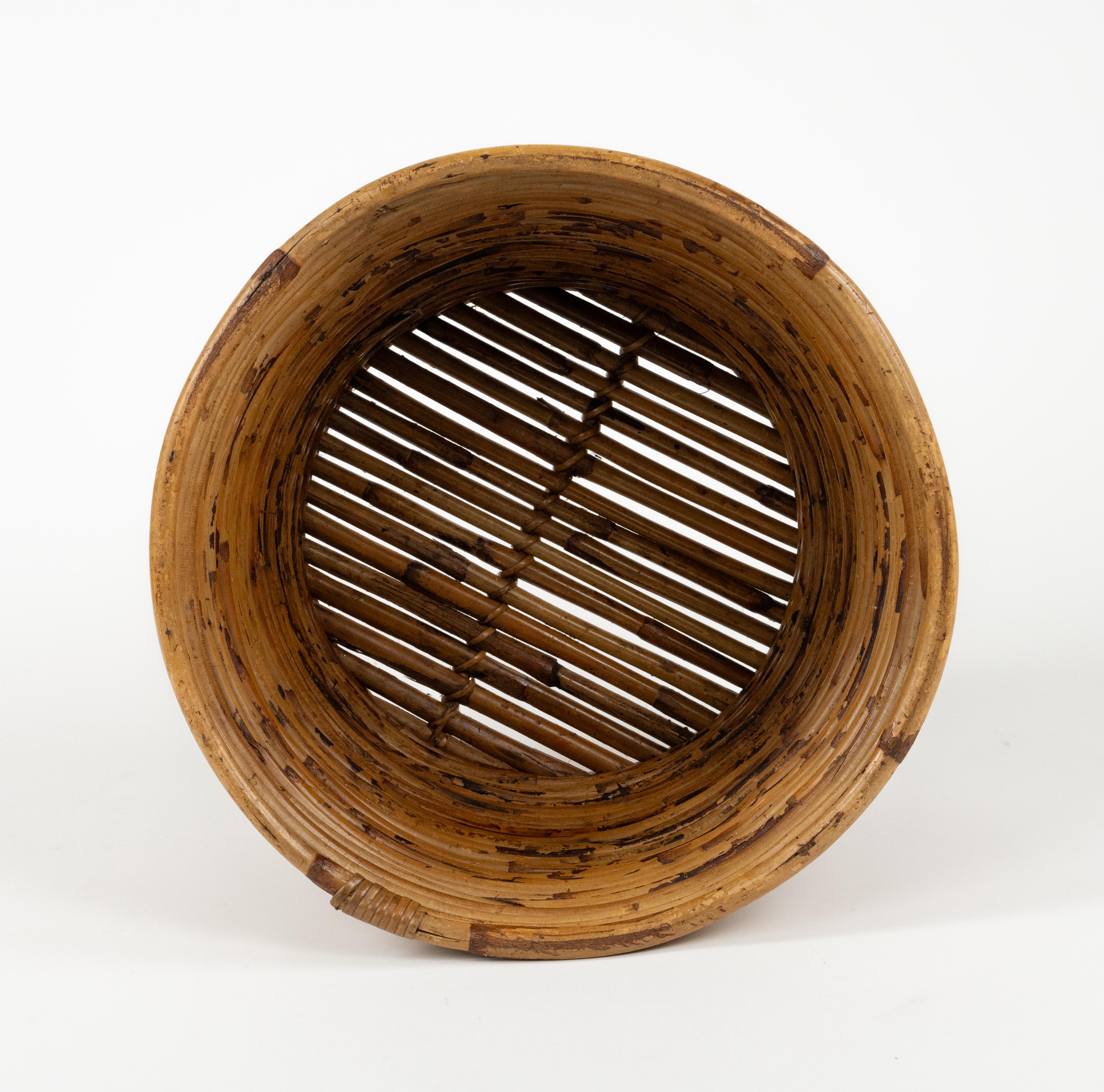Porte-plantes ou panier en bambou et rotin du milieu du siècle dernier par Vivai Del Sud, Italie, années 1970 en vente 6