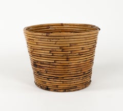 Midcentury Bamboo & Rattan Basket or Plant Holder by Vivai Del Sud, Italy 1970s