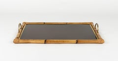 Midcentury Bamboo, Rattan, Brass and Lucite Serving Tray, Italy, 1970s