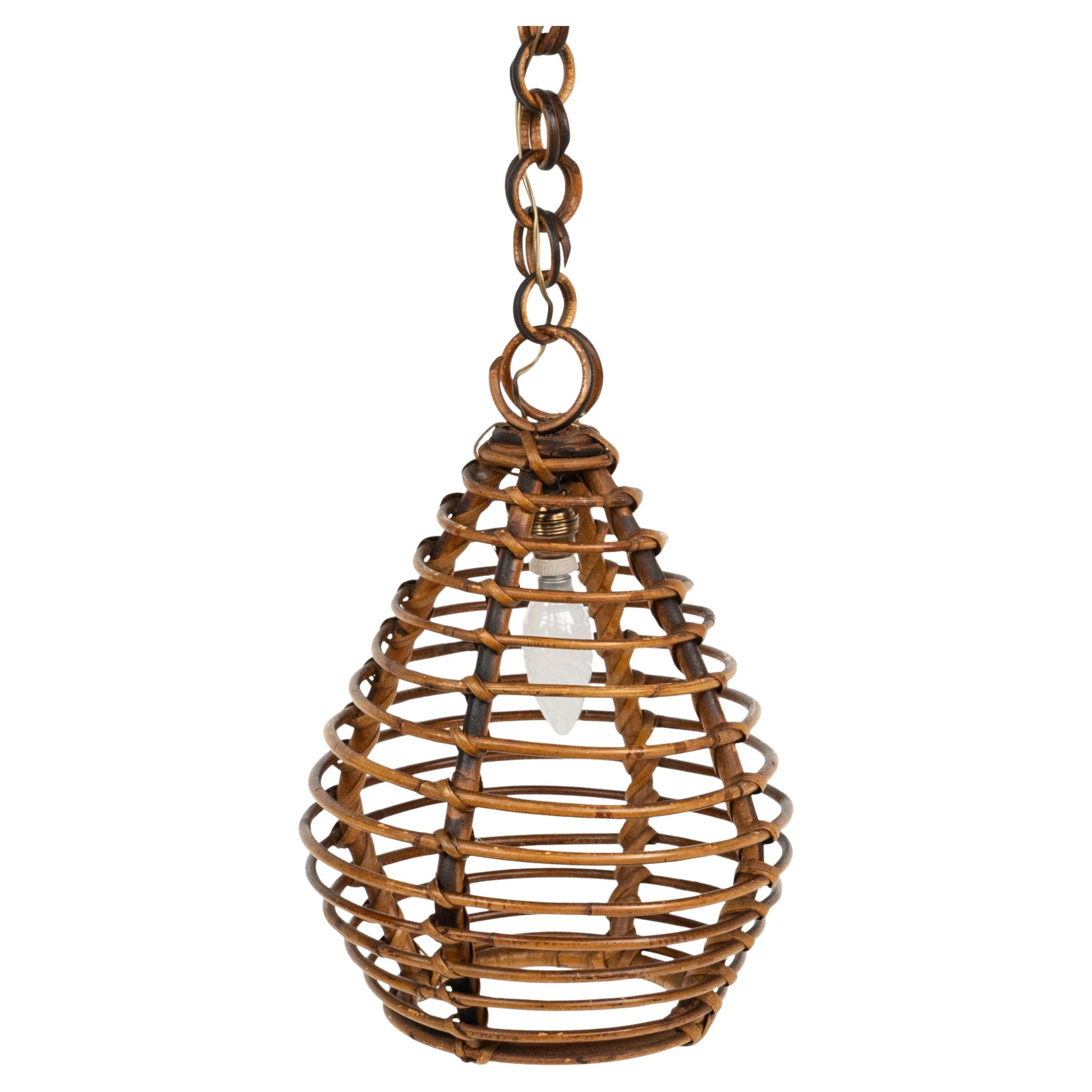 Kronleuchter aus Bambus und Rattan aus der Mitte des Jahrhunderts „Lantern“ im Louis Sognot-Stil, Italien 1960er Jahre