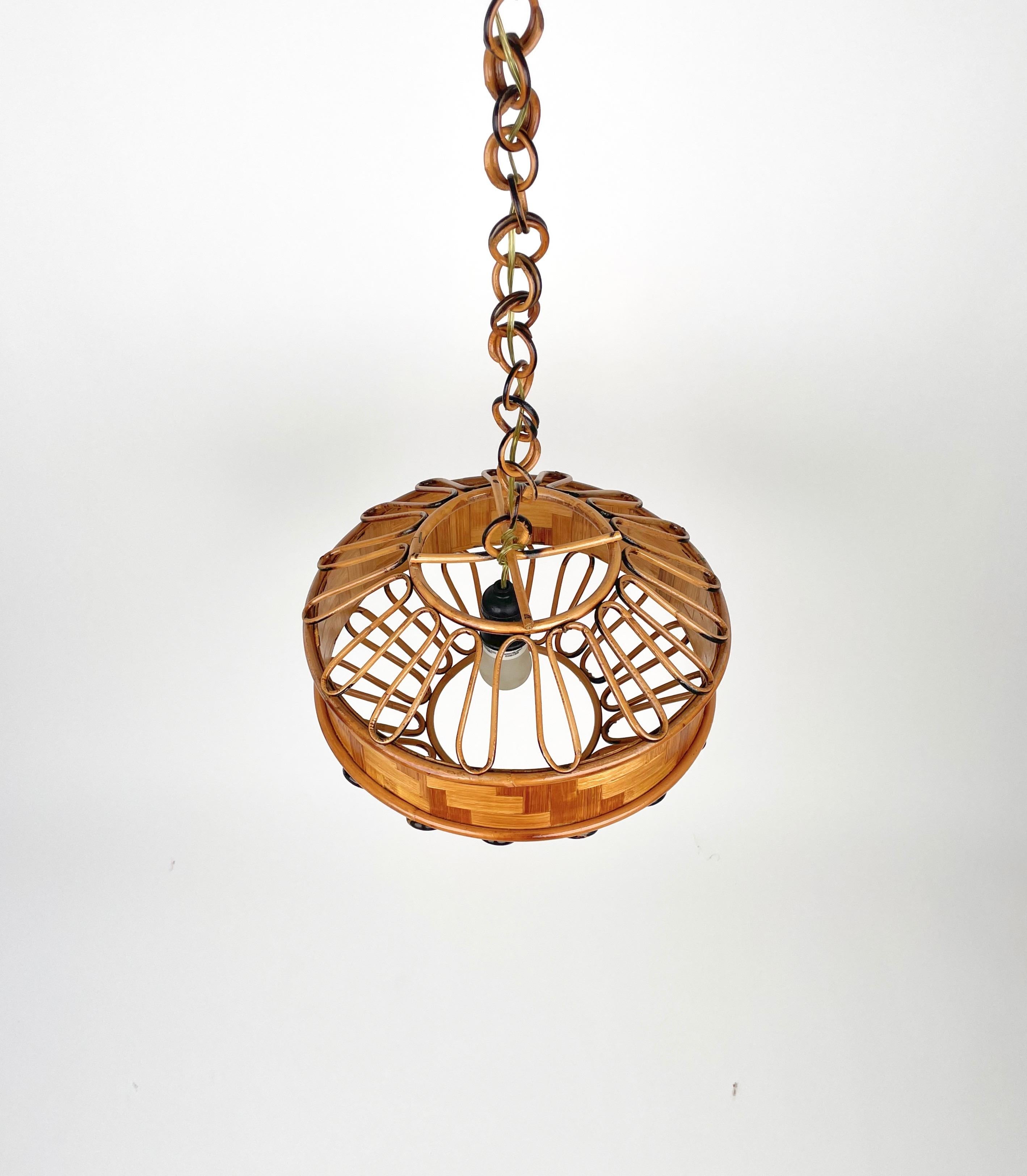 Mid-Century Bamboo & Rattan Chandelier Pendant, Italy 1960s In Good Condition In Rome, IT