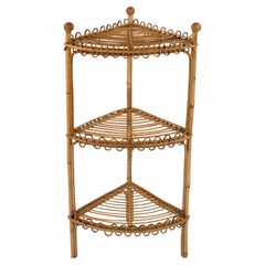 Midcentury Bamboo & Rattan Etagere Corner Shelf Franco Albini Style, Italy 1960s