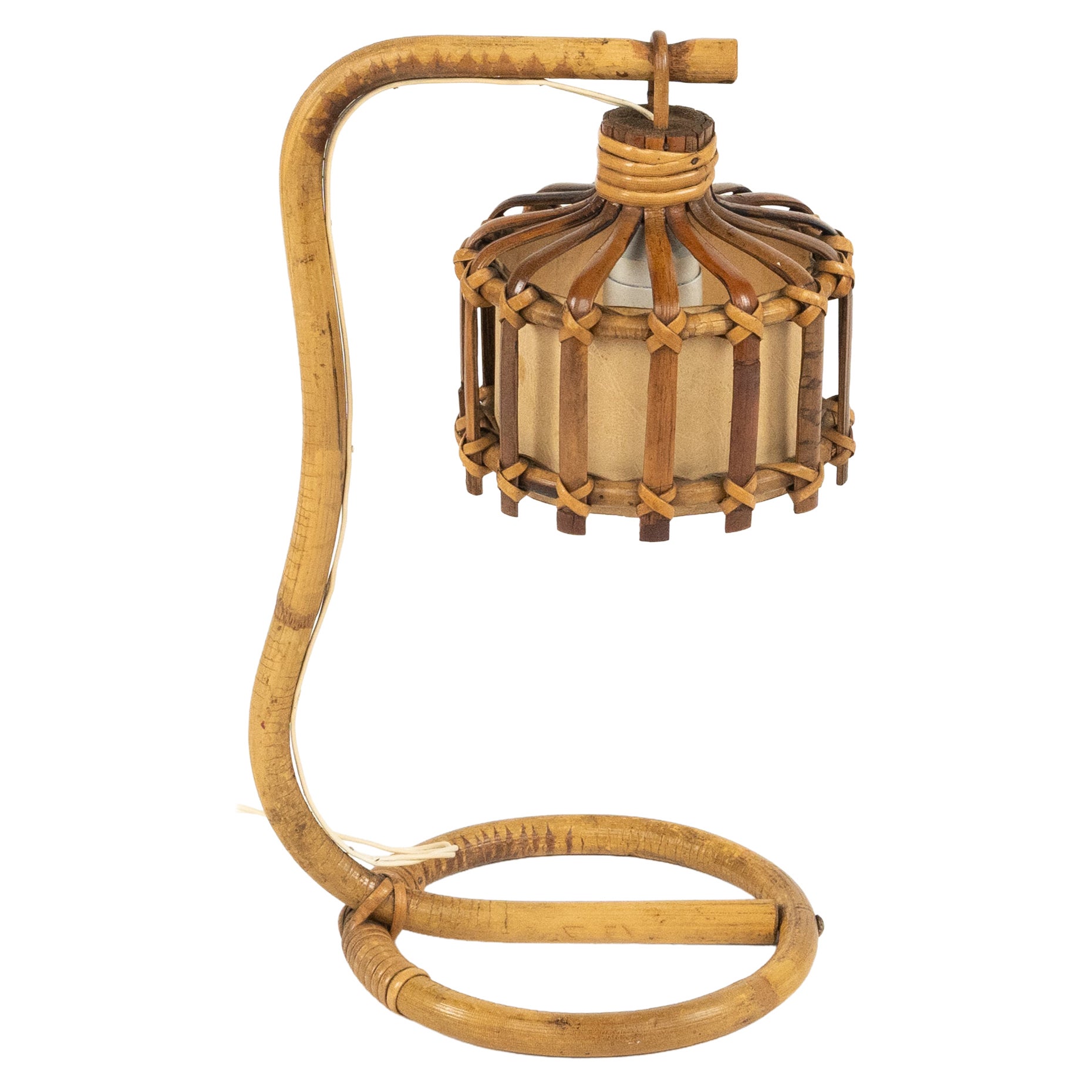 Midcentury Bamboo & Rattan Table Lamp Louis Sognot Style, Italy 1960s