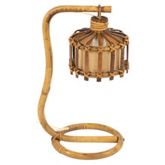 Midcentury Bamboo & Rattan Table Lamp Louis Sognot Style, Italy 1960s