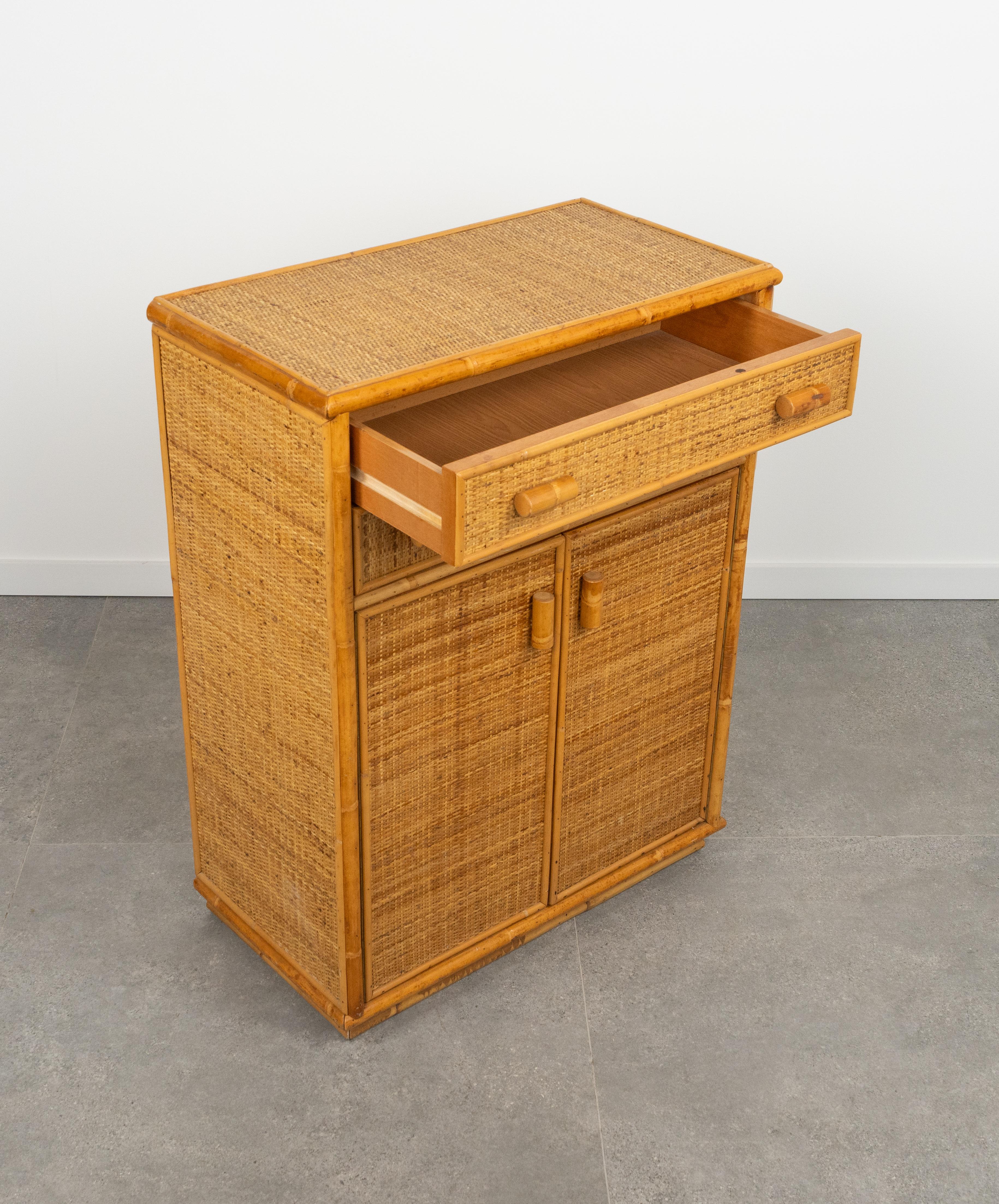 Midcentury Bamboo, Rattan & Wicker Chest of Drawers, Italy 1970s 4