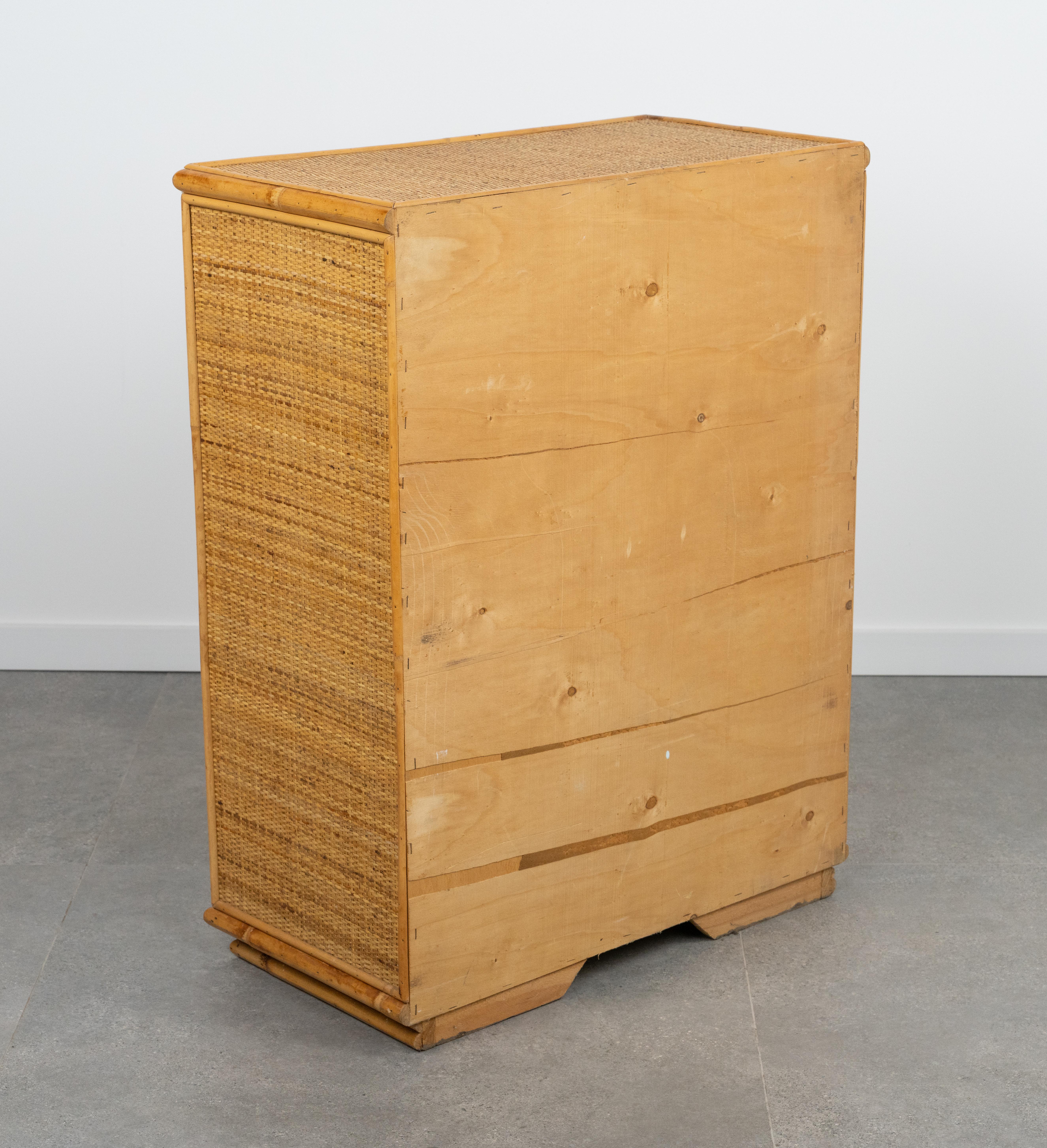 Midcentury Bamboo, Rattan & Wicker Chest of Drawers, Italy 1970s 5
