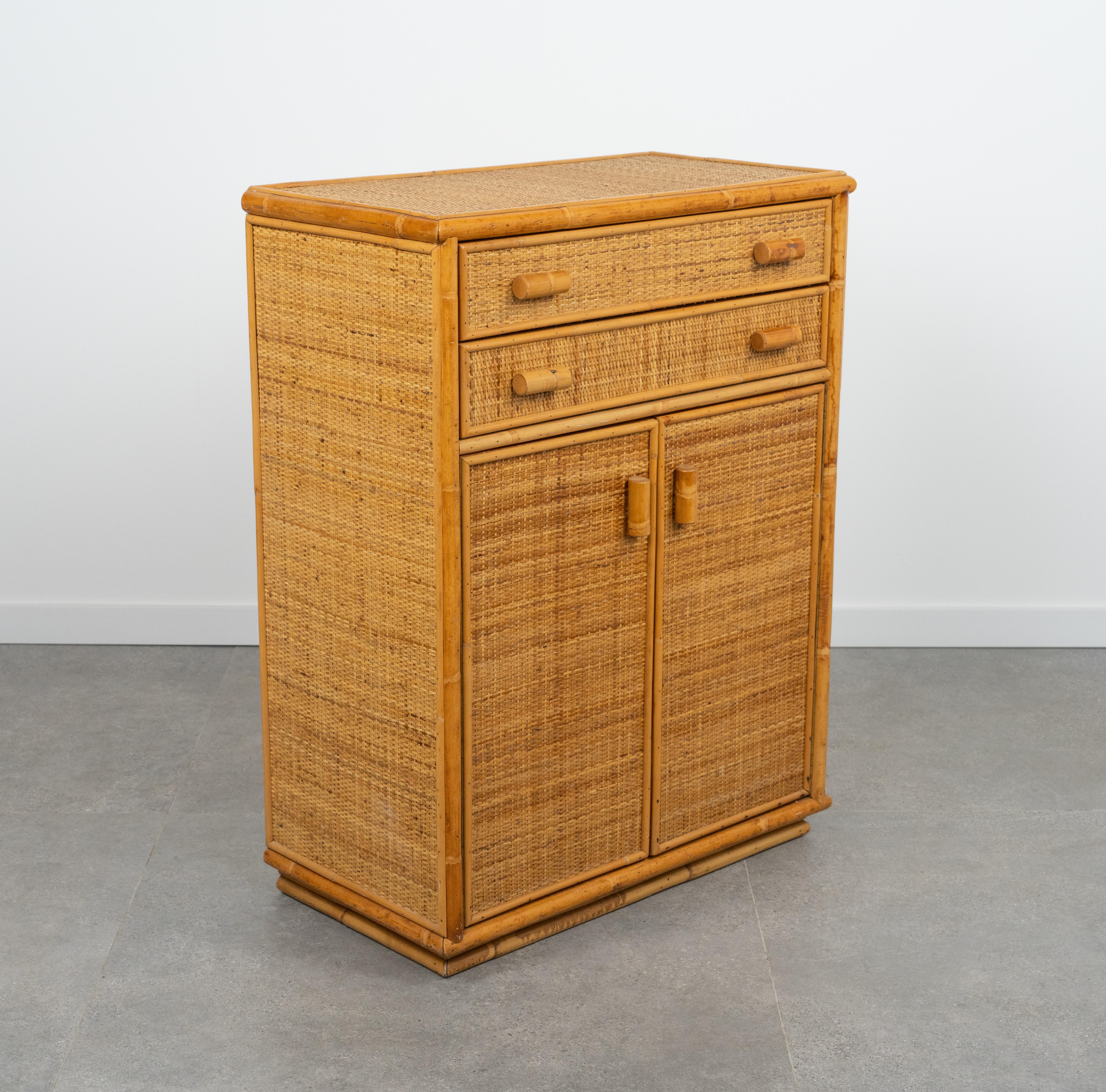 Mid-Century Modern Midcentury Bamboo, Rattan & Wicker Chest of Drawers, Italy 1970s