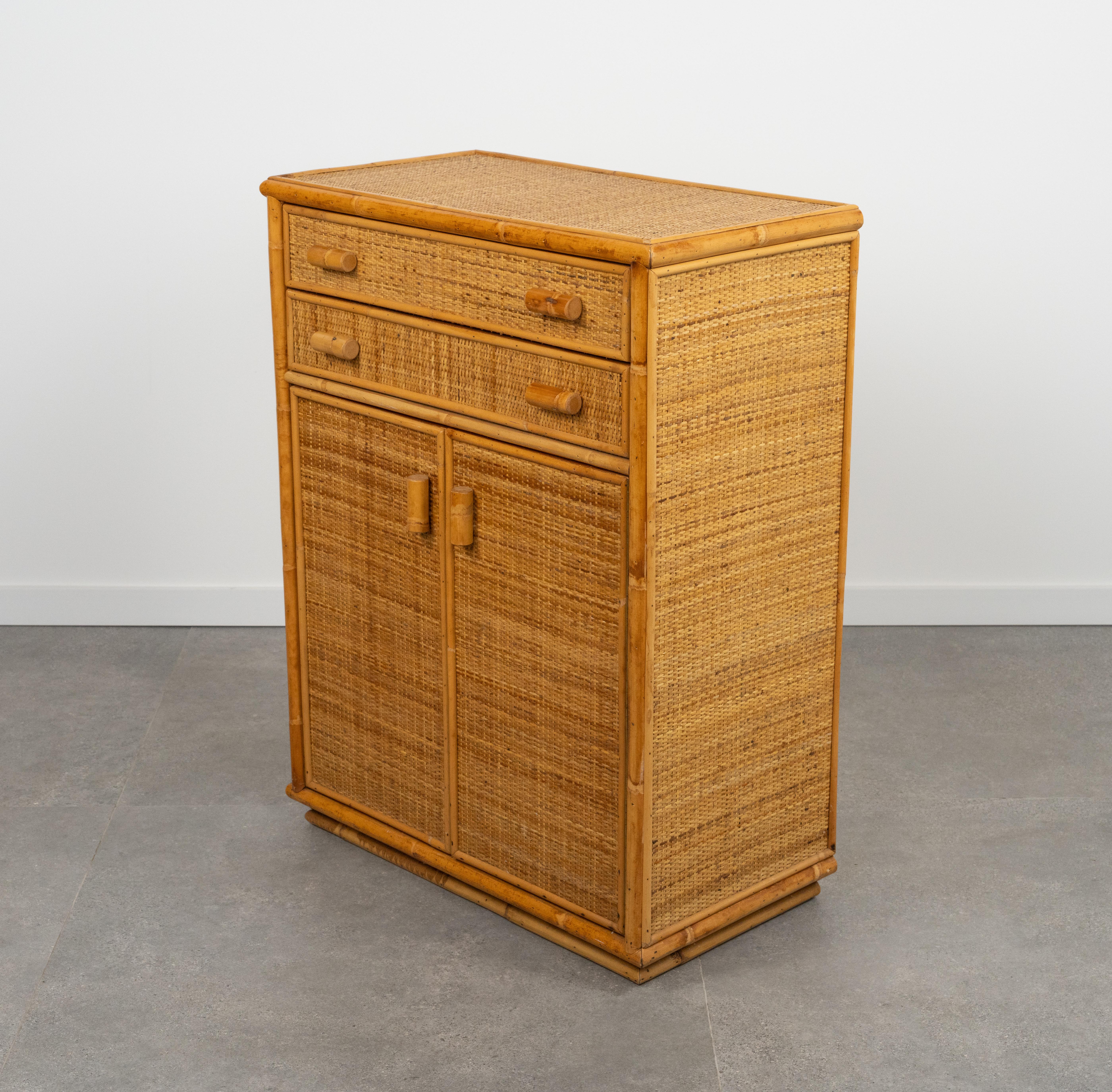 Midcentury Bamboo, Rattan & Wicker Chest of Drawers, Italy 1970s In Good Condition In Rome, IT