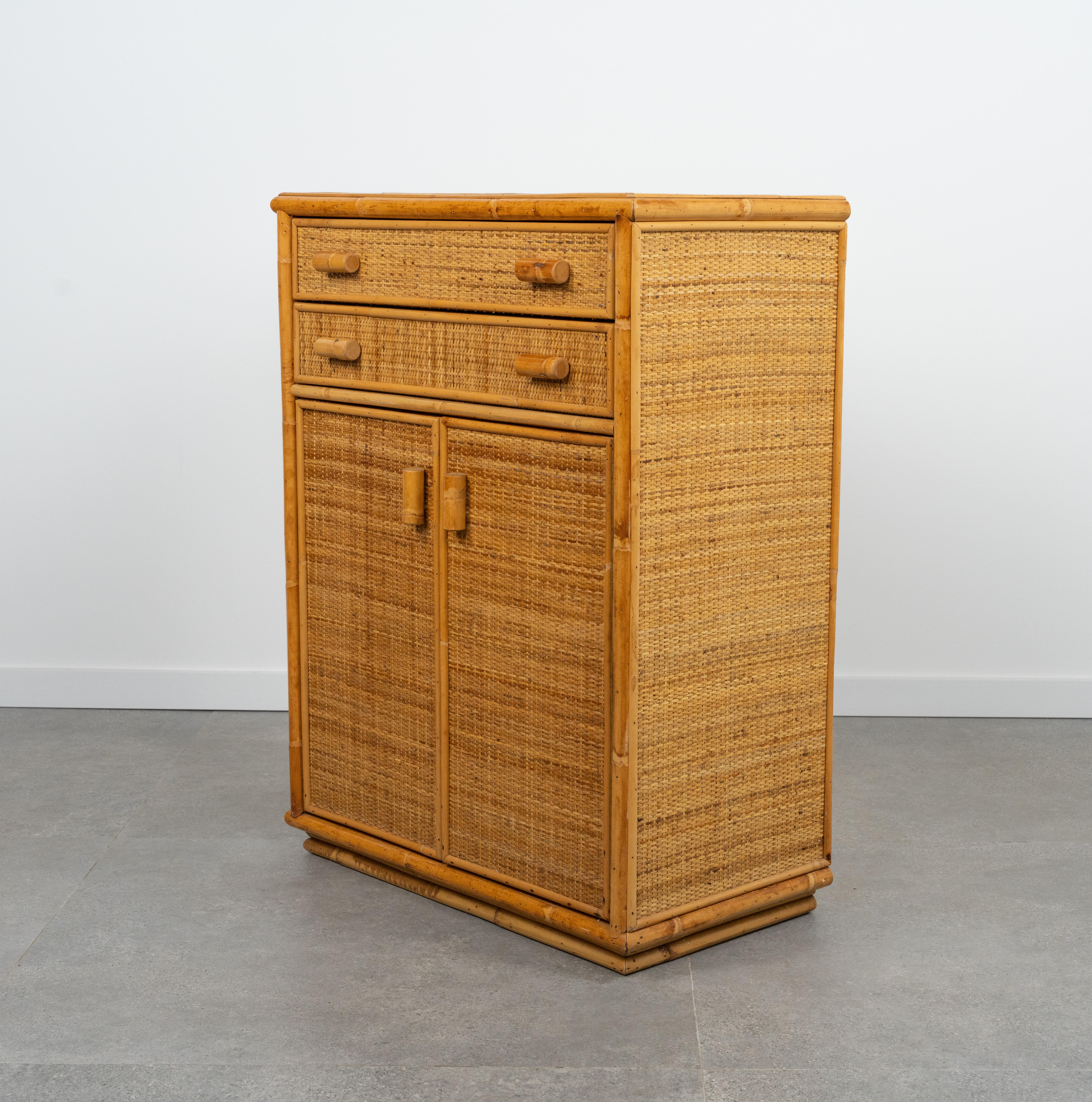 Late 20th Century Midcentury Bamboo, Rattan & Wicker Chest of Drawers, Italy 1970s