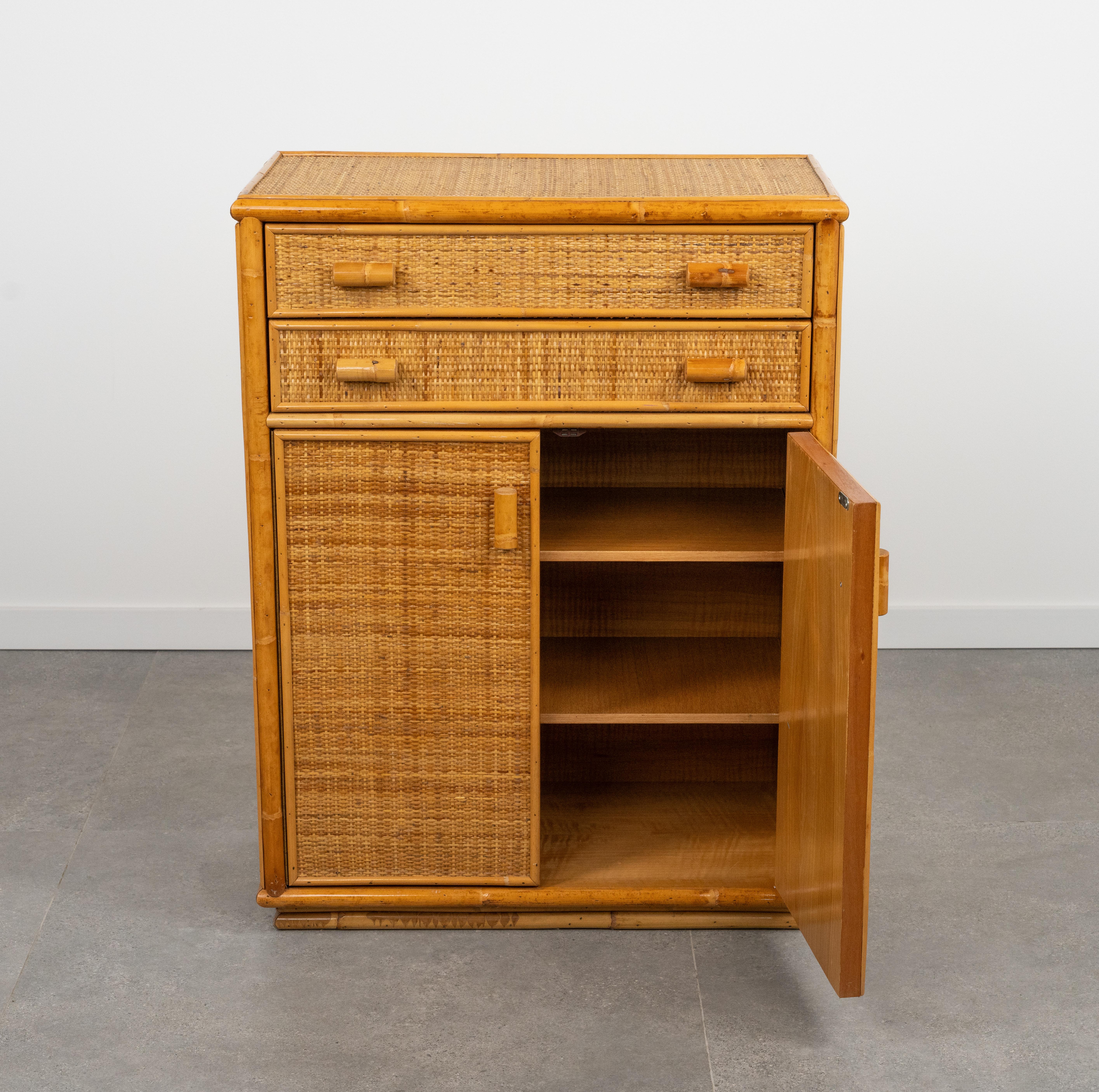 Midcentury Bamboo, Rattan & Wicker Chest of Drawers, Italy 1970s 1