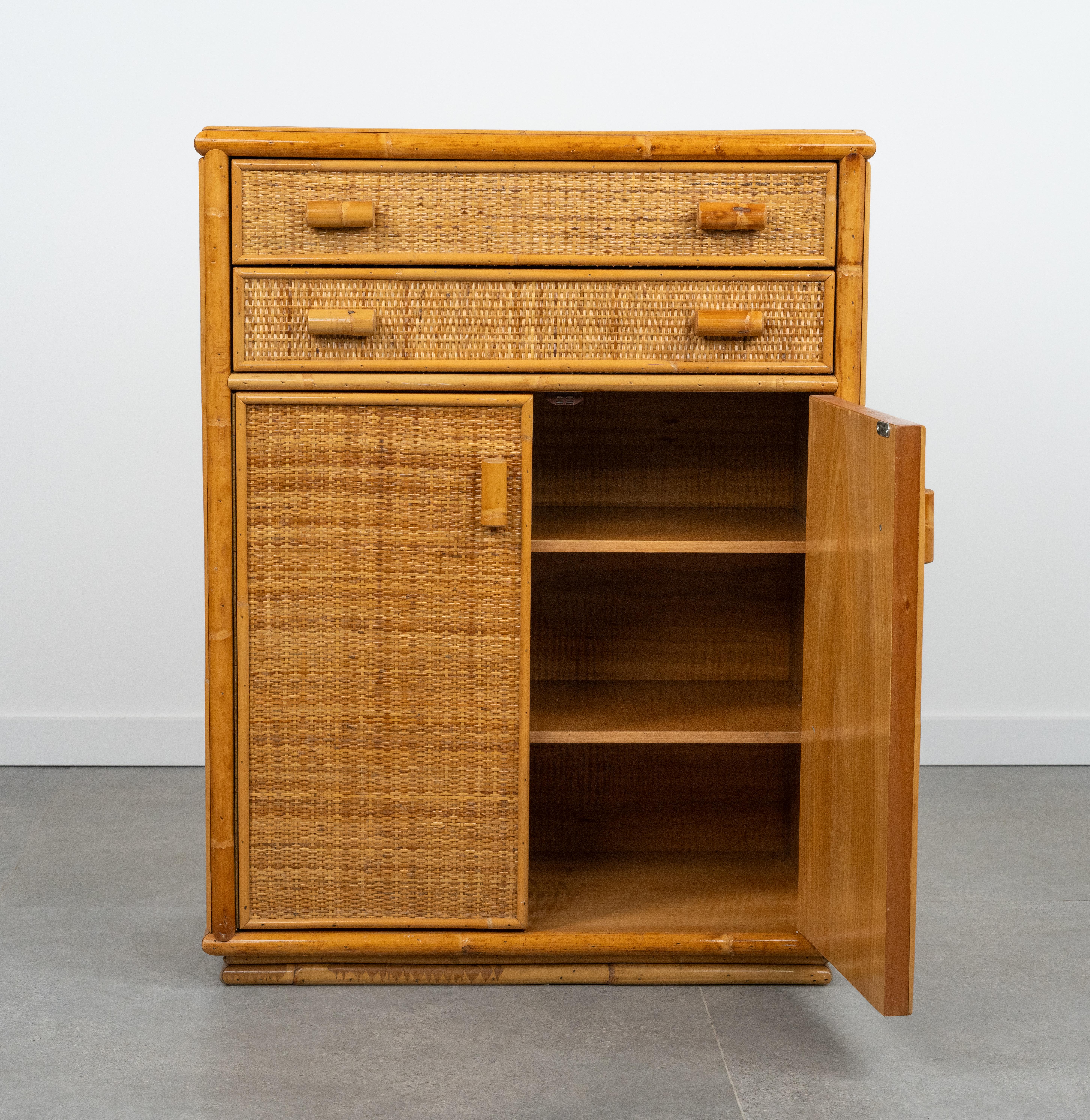 Midcentury Bamboo, Rattan & Wicker Chest of Drawers, Italy 1970s 2