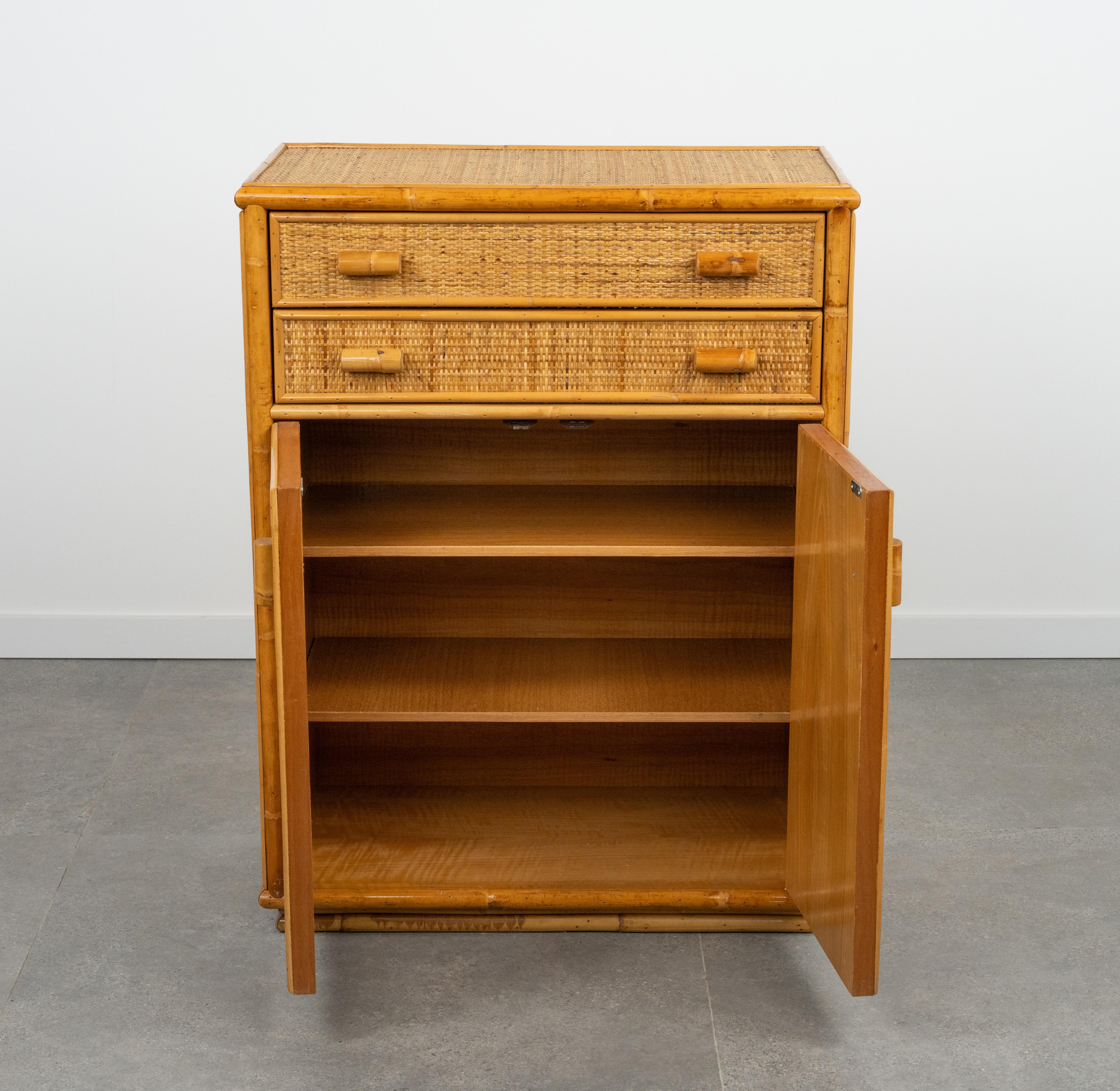 Midcentury Bamboo, Rattan & Wicker Chest of Drawers, Italy 1970s 3