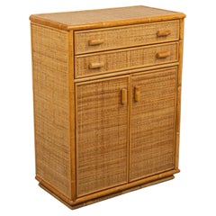 Cassettiera midcentury in bambù, rattan e vimini, Italia, anni '70