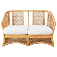 Used Midcentury Bamboo Rattan Wicker Settee or Loveseat