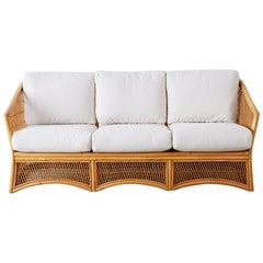 Vintage Midcentury Bamboo Rattan Wicker Three-Seat Sofa