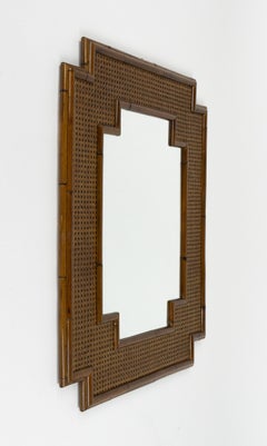 Midcentury Bamboo, Rattan & Wicker Wall Mirror Vivai Del Sud Style, Italy 1970s